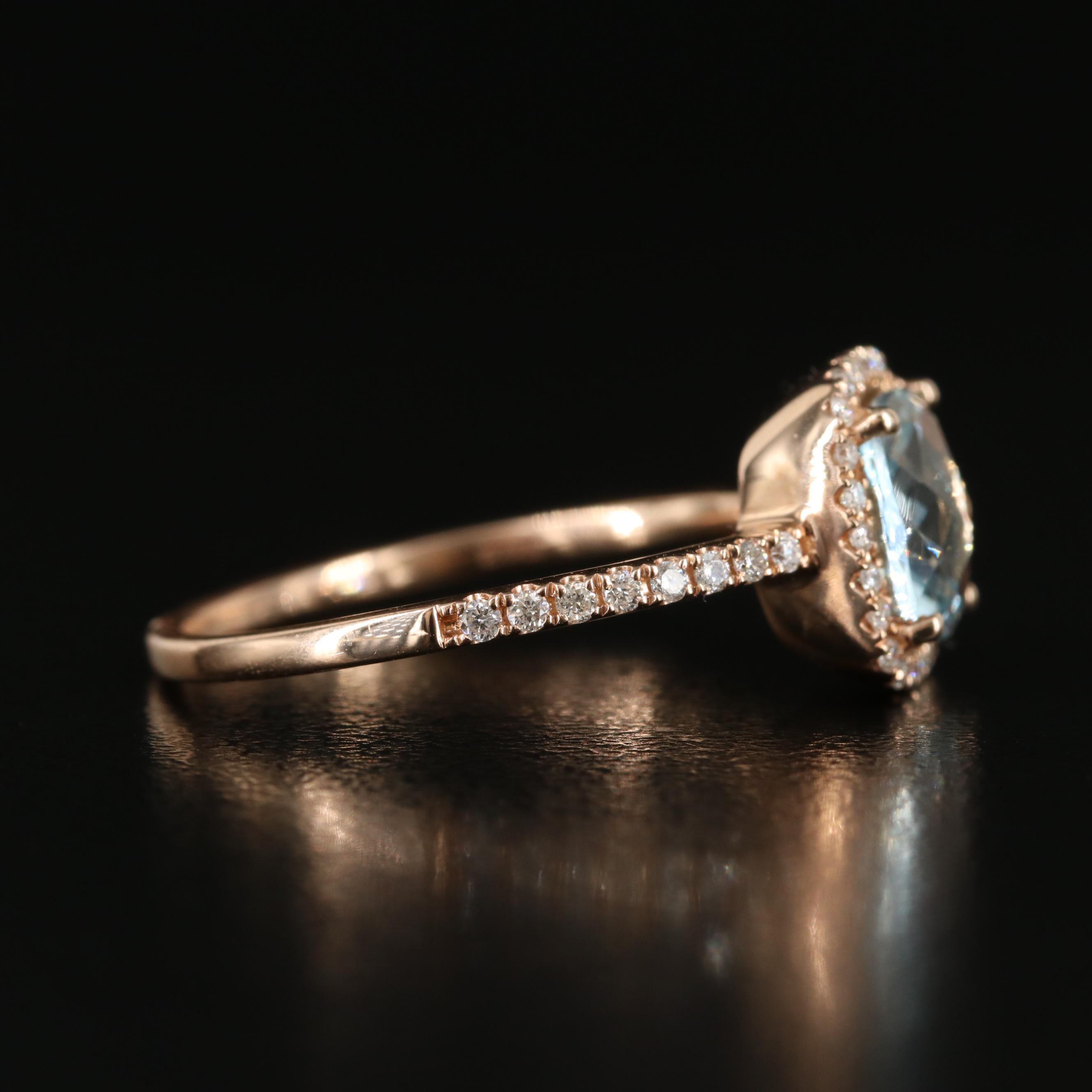 EFFY 14K Rose Gold Blue Aquamarine and Diamond Ring