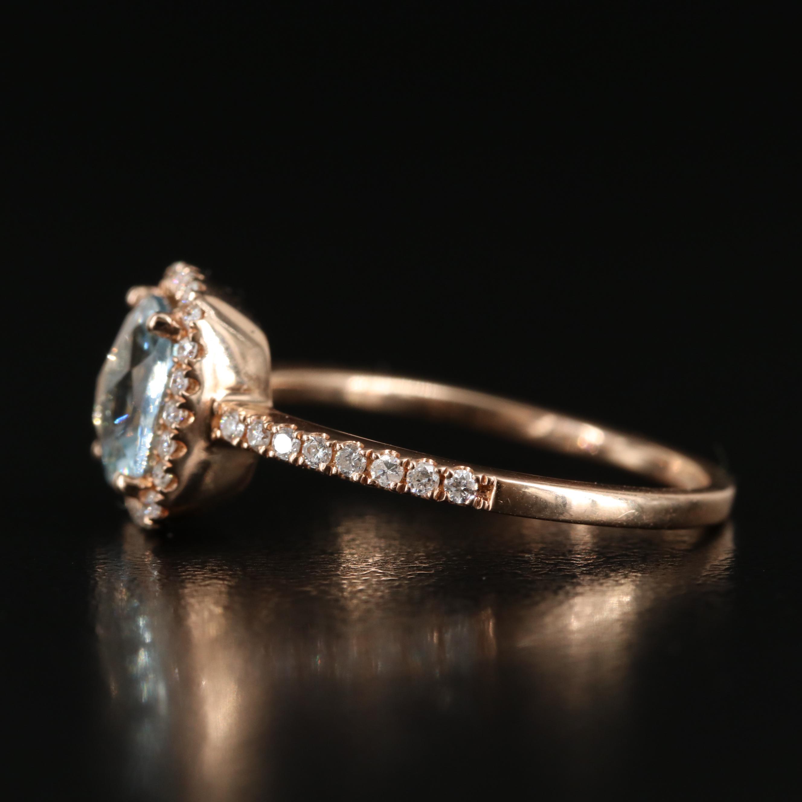 EFFY 14K Rose Gold Blue Aquamarine and Diamond Ring