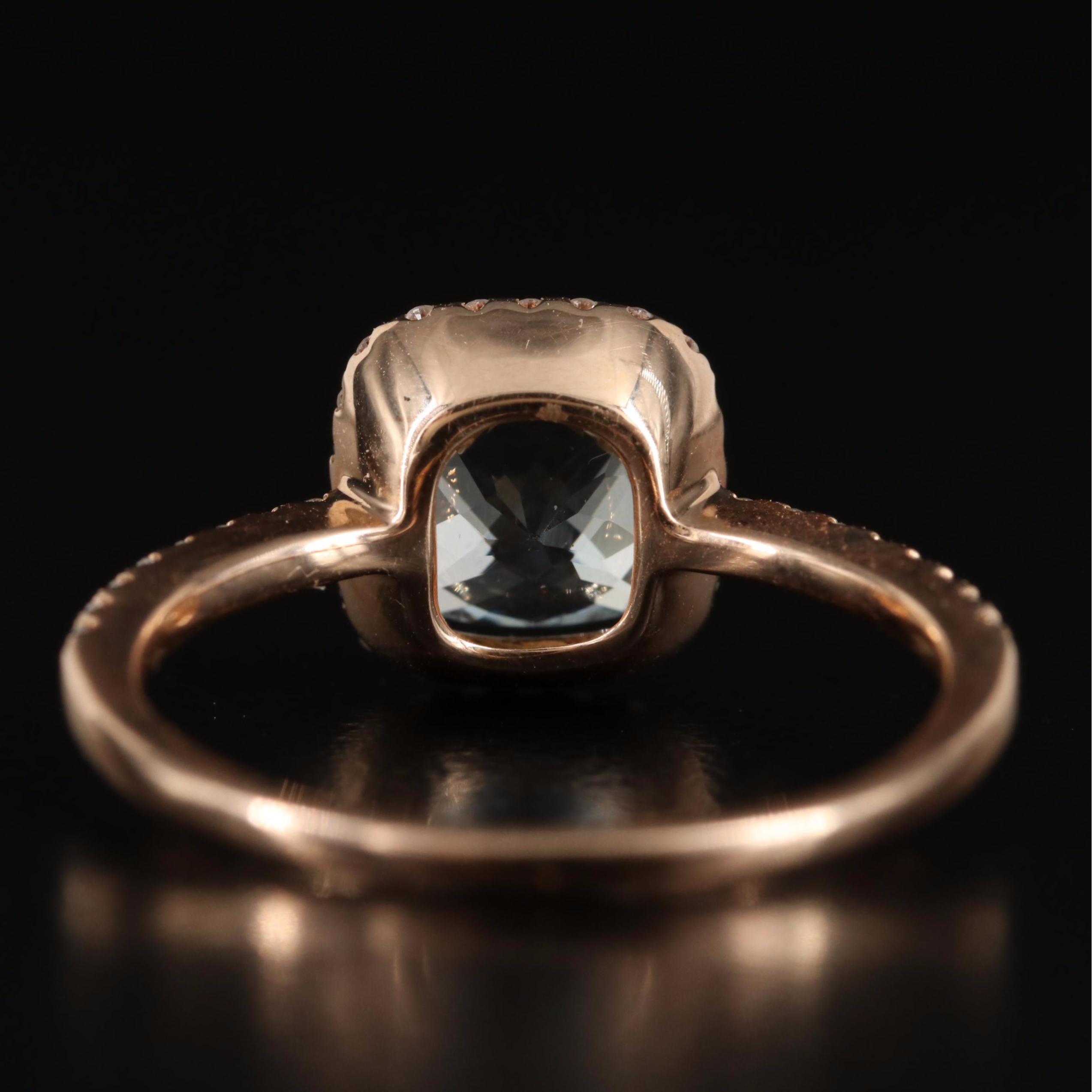 EFFY 14K Rose Gold Blue Aquamarine and Diamond Ring