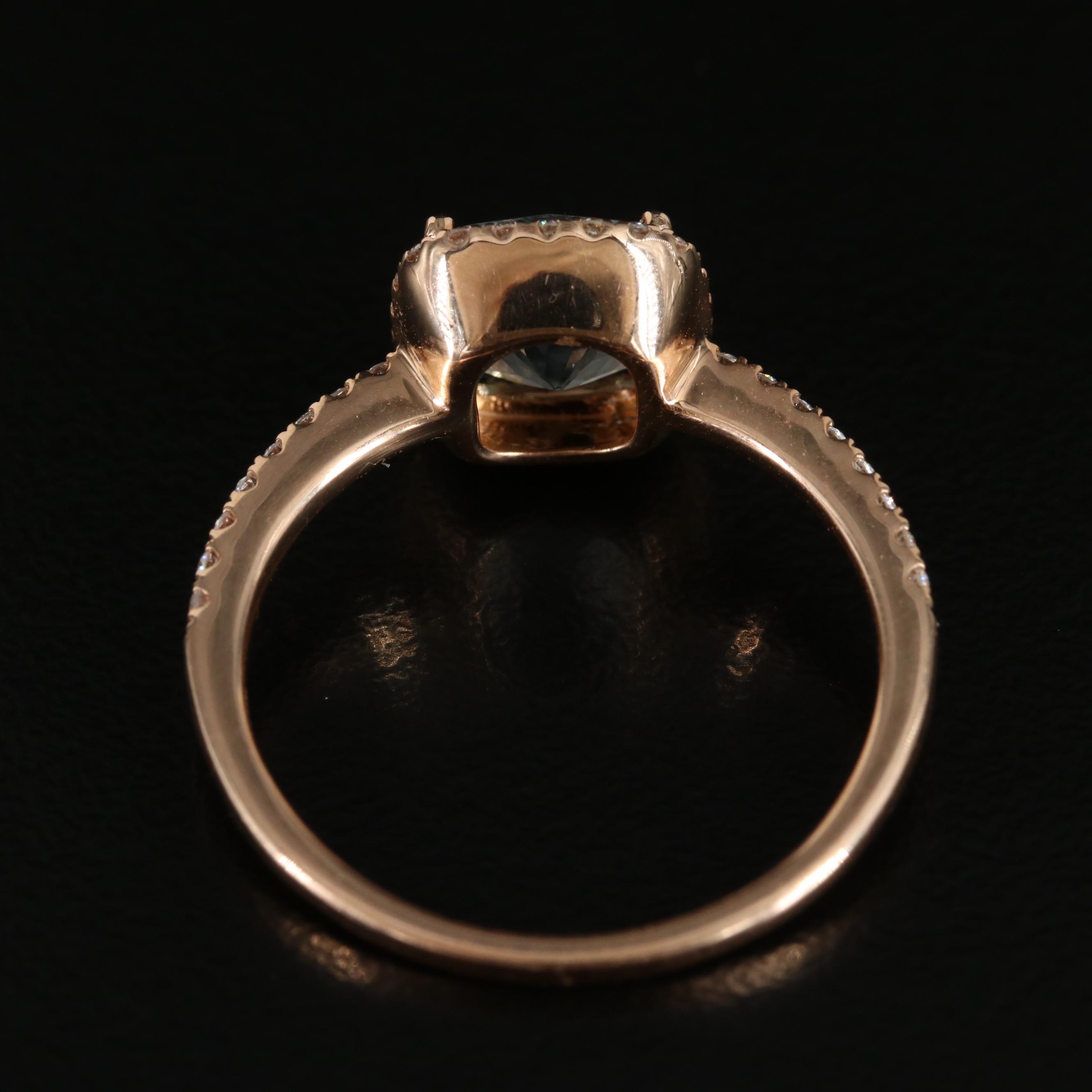EFFY 14K Rose Gold Blue Aquamarine and Diamond Ring
