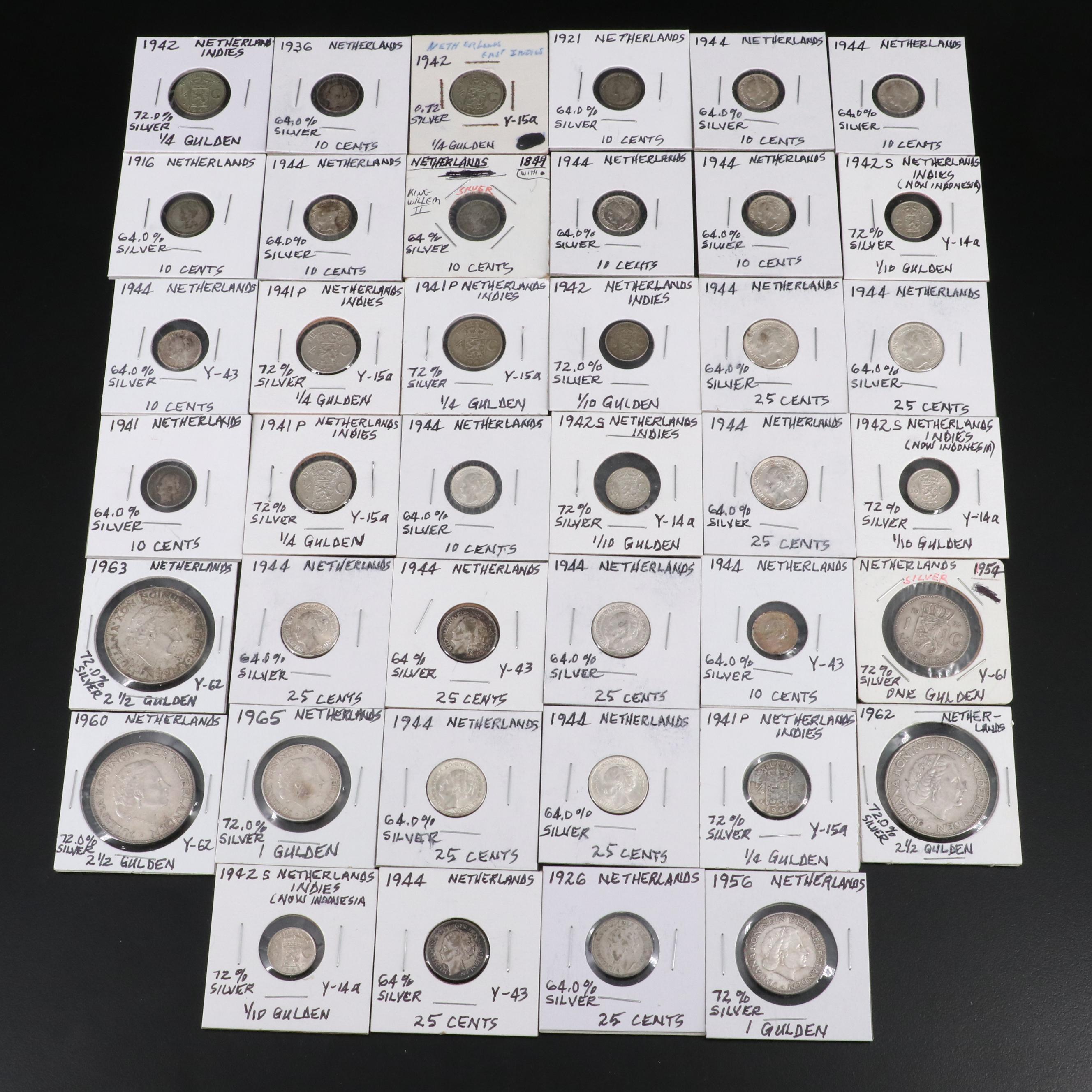 Group of Forty Netherlands Coins Including an 1849 Ten Cent