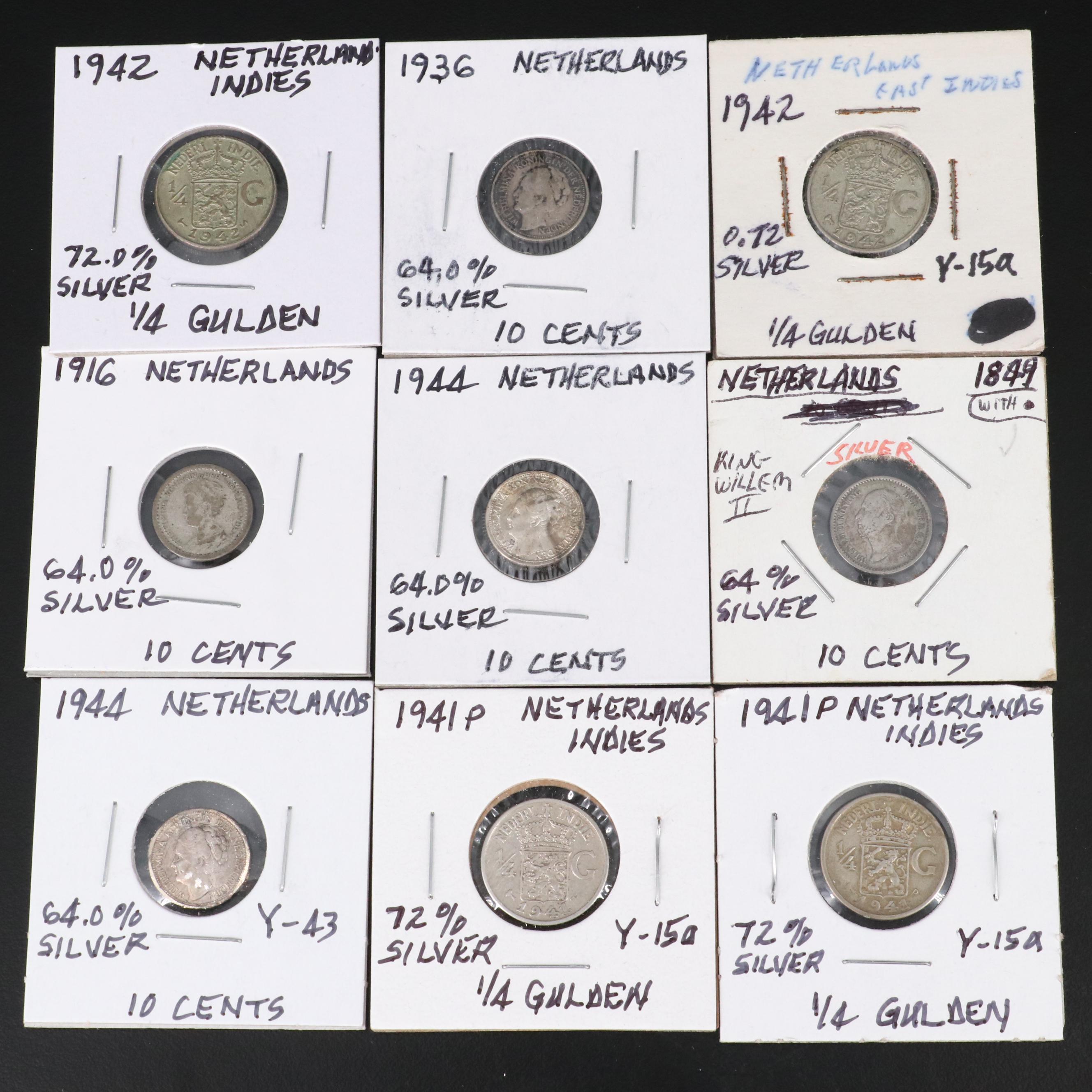 Group of Forty Netherlands Coins Including an 1849 Ten Cent