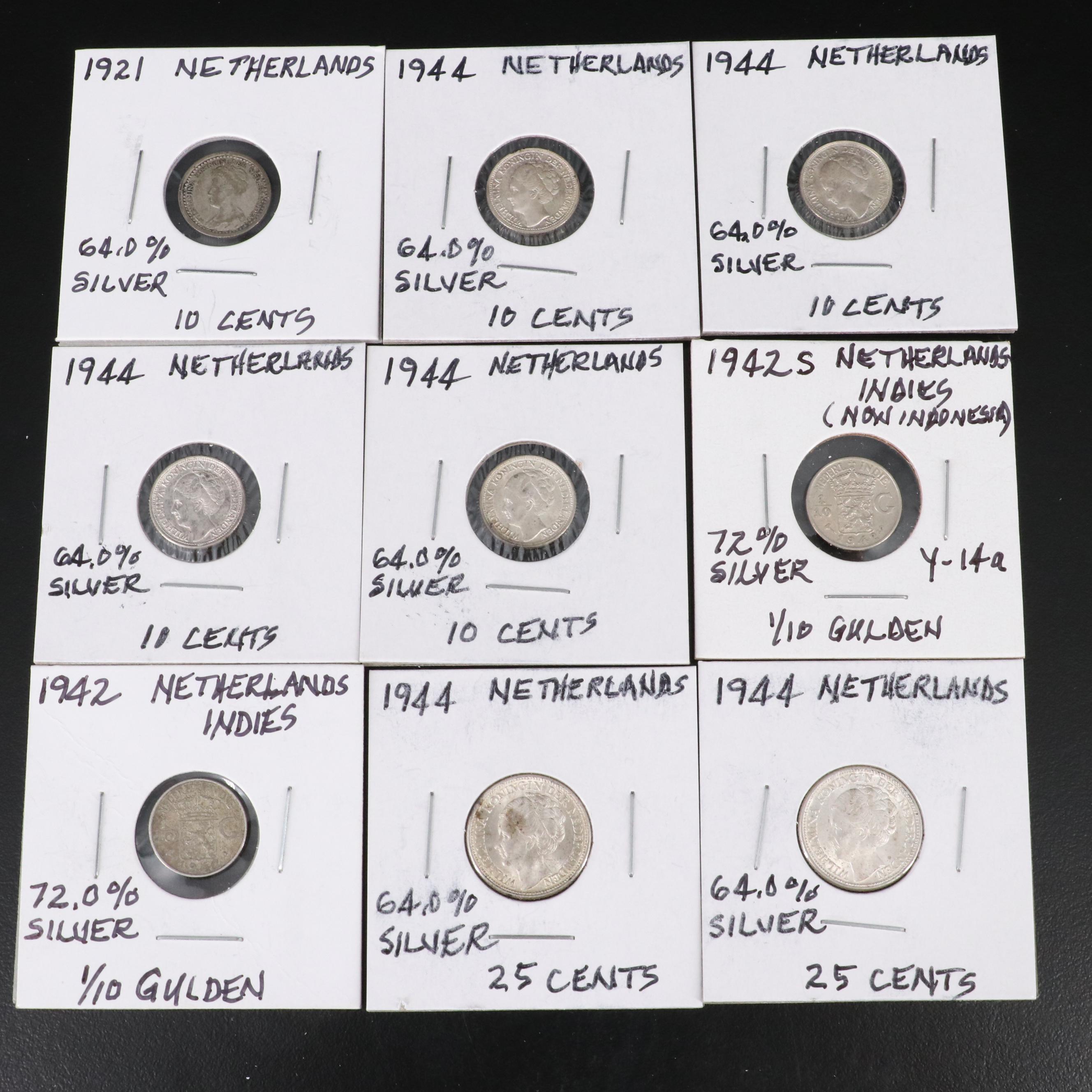 Group of Forty Netherlands Coins Including an 1849 Ten Cent