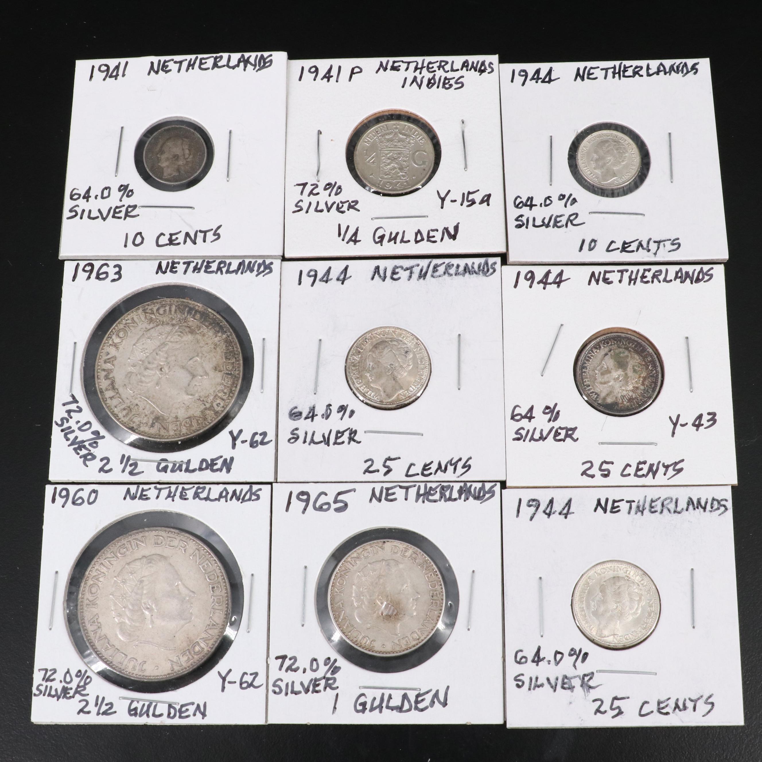 Group of Forty Netherlands Coins Including an 1849 Ten Cent