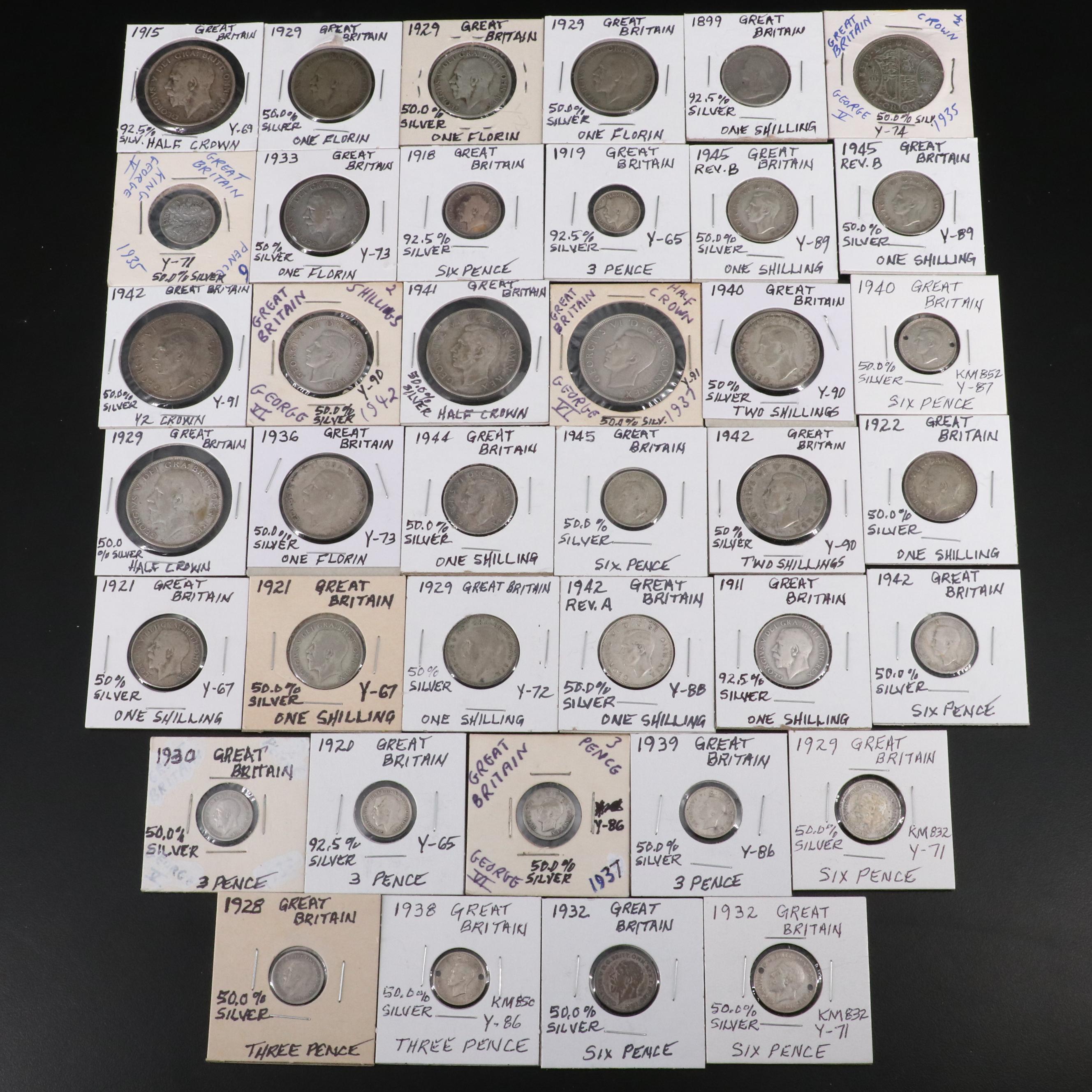 Collection of Thirty-Nine Great Britain .925 and .500 Silver Coins