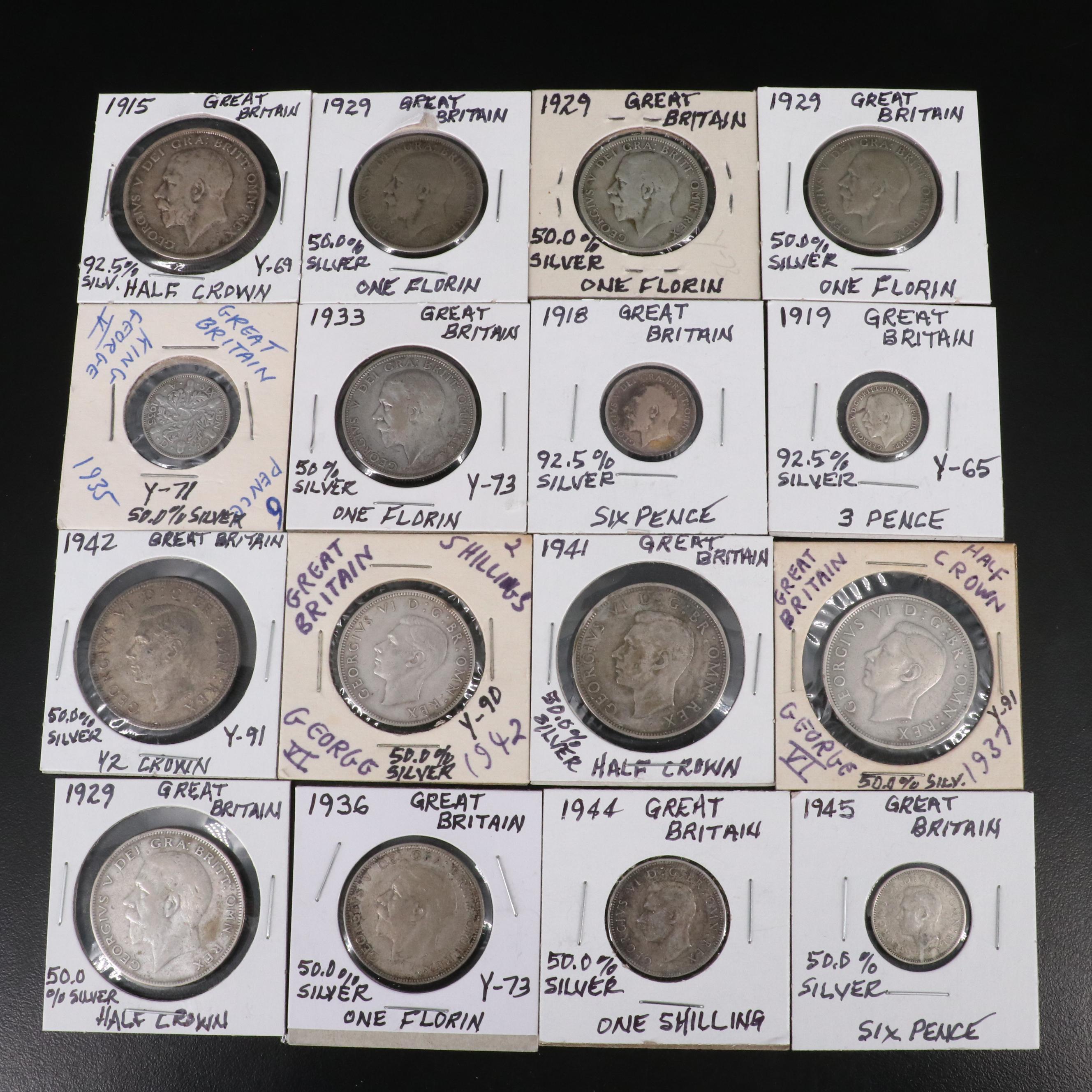 Collection of Thirty-Nine Great Britain .925 and .500 Silver Coins