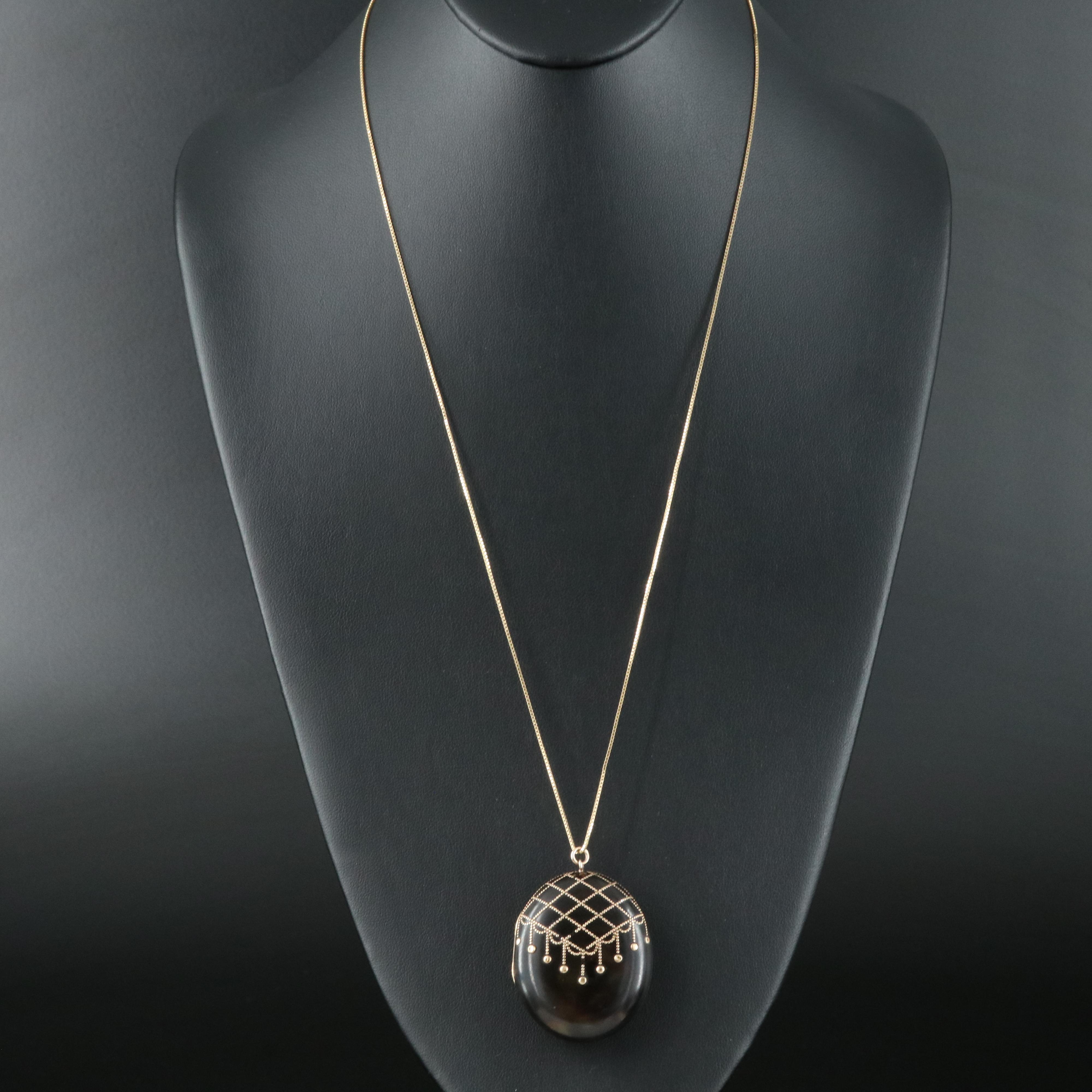 Antique Tortoise Shell Locket with 10K Details and 14K Box Chain