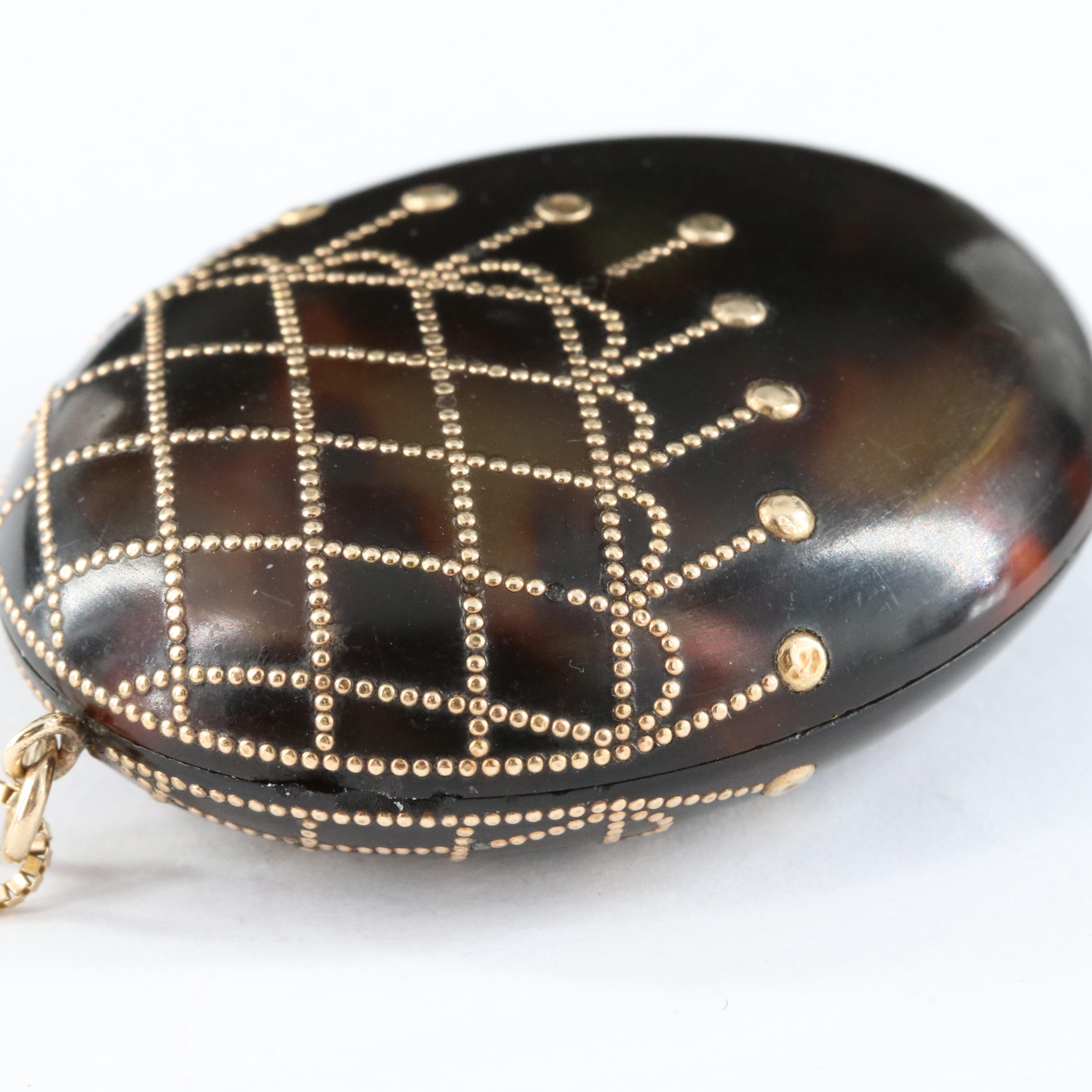 Antique Tortoise Shell Locket with 10K Details and 14K Box Chain