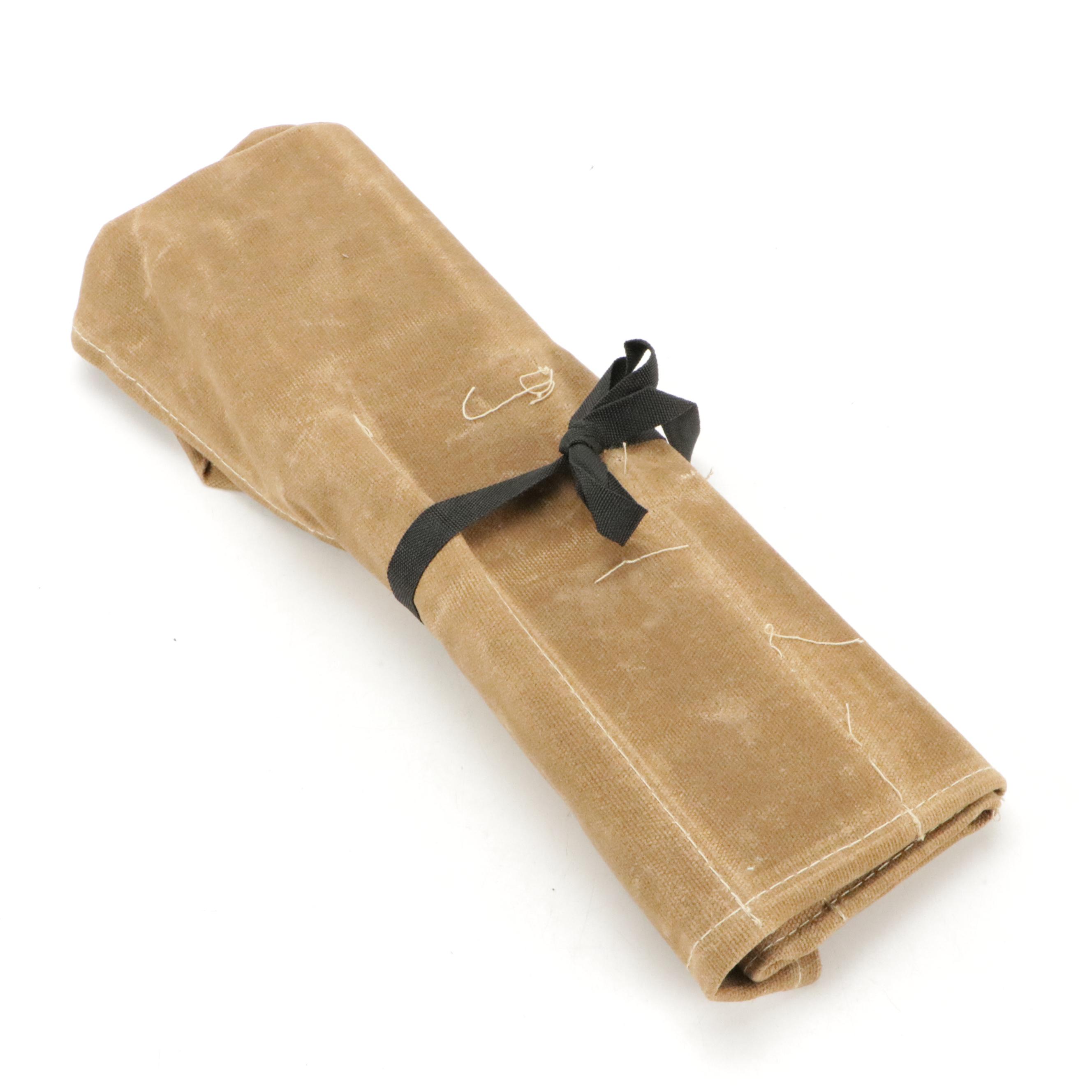 Japanese Steel and Wooden Handled Chef Knife Set with Knife Roll