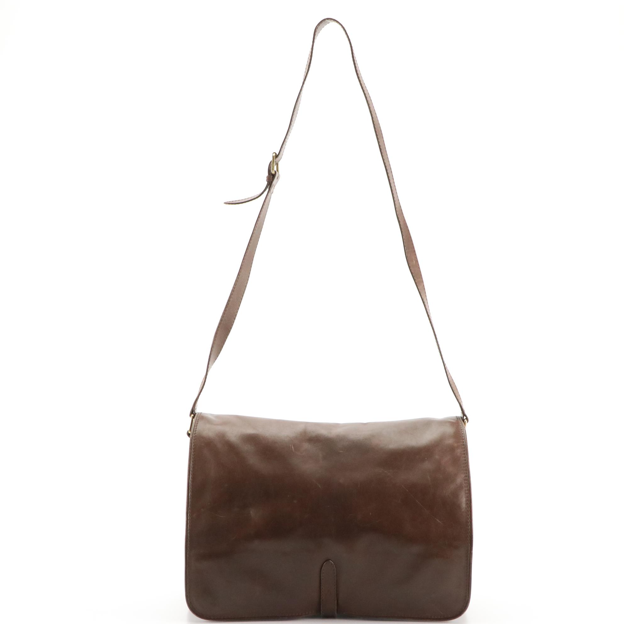 Brown Leather Front-Flap Messenger Bag with Adjustable Strap
