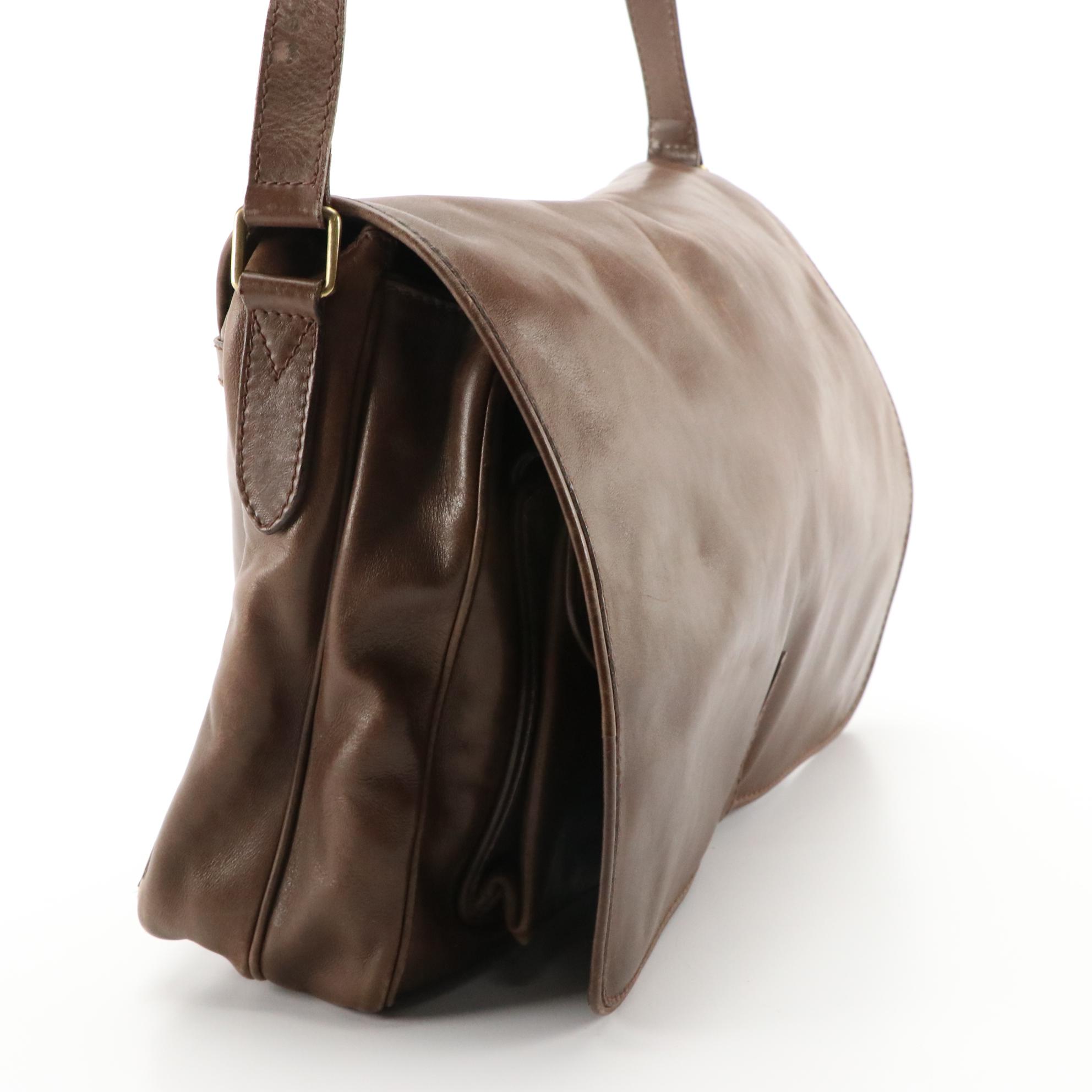 Brown Leather Front-Flap Messenger Bag with Adjustable Strap