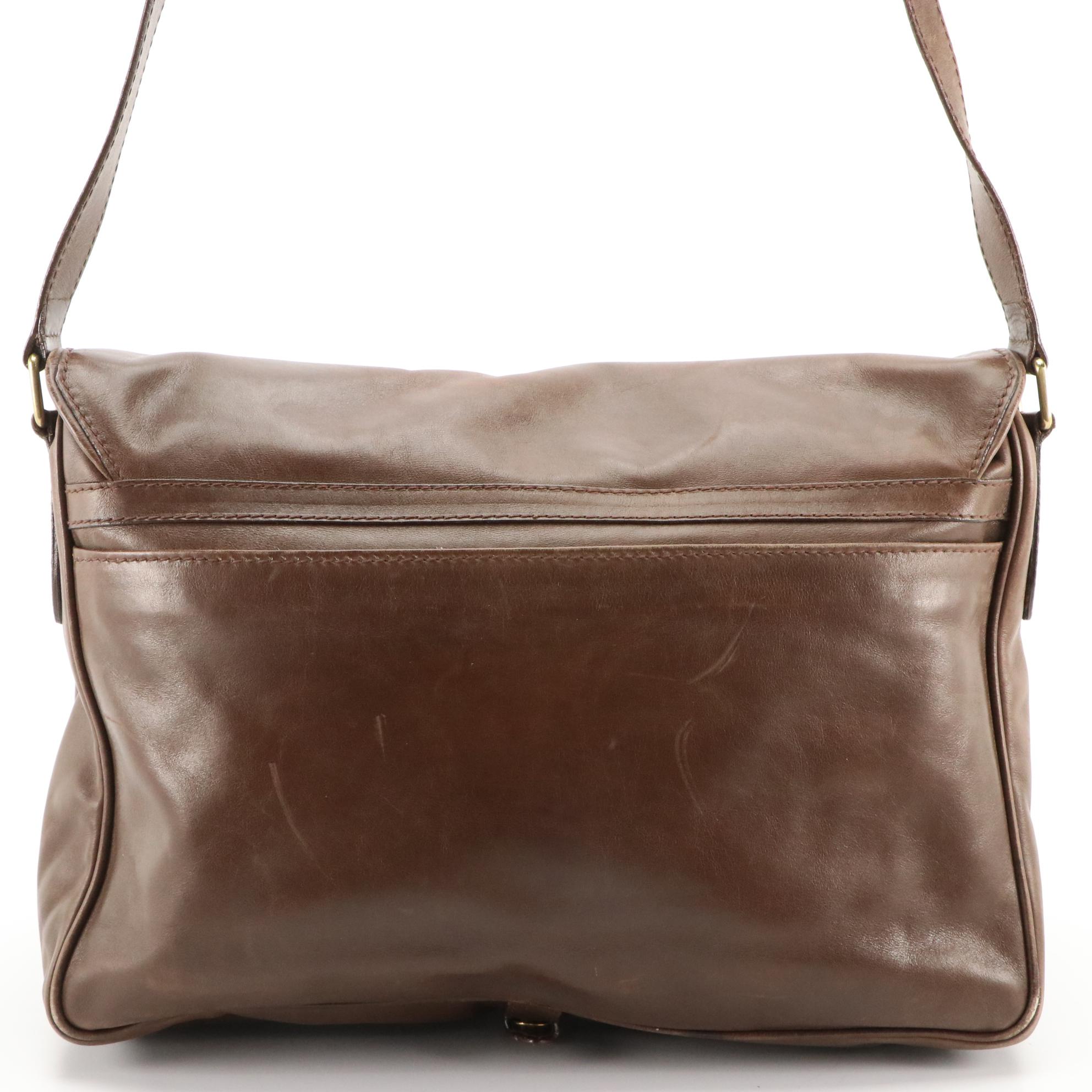 Brown Leather Front-Flap Messenger Bag with Adjustable Strap