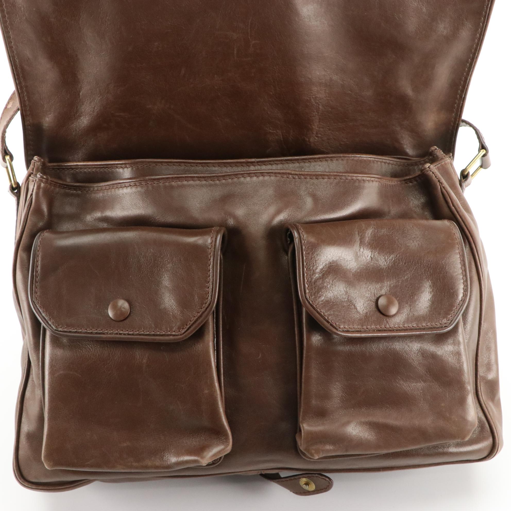 Brown Leather Front-Flap Messenger Bag with Adjustable Strap