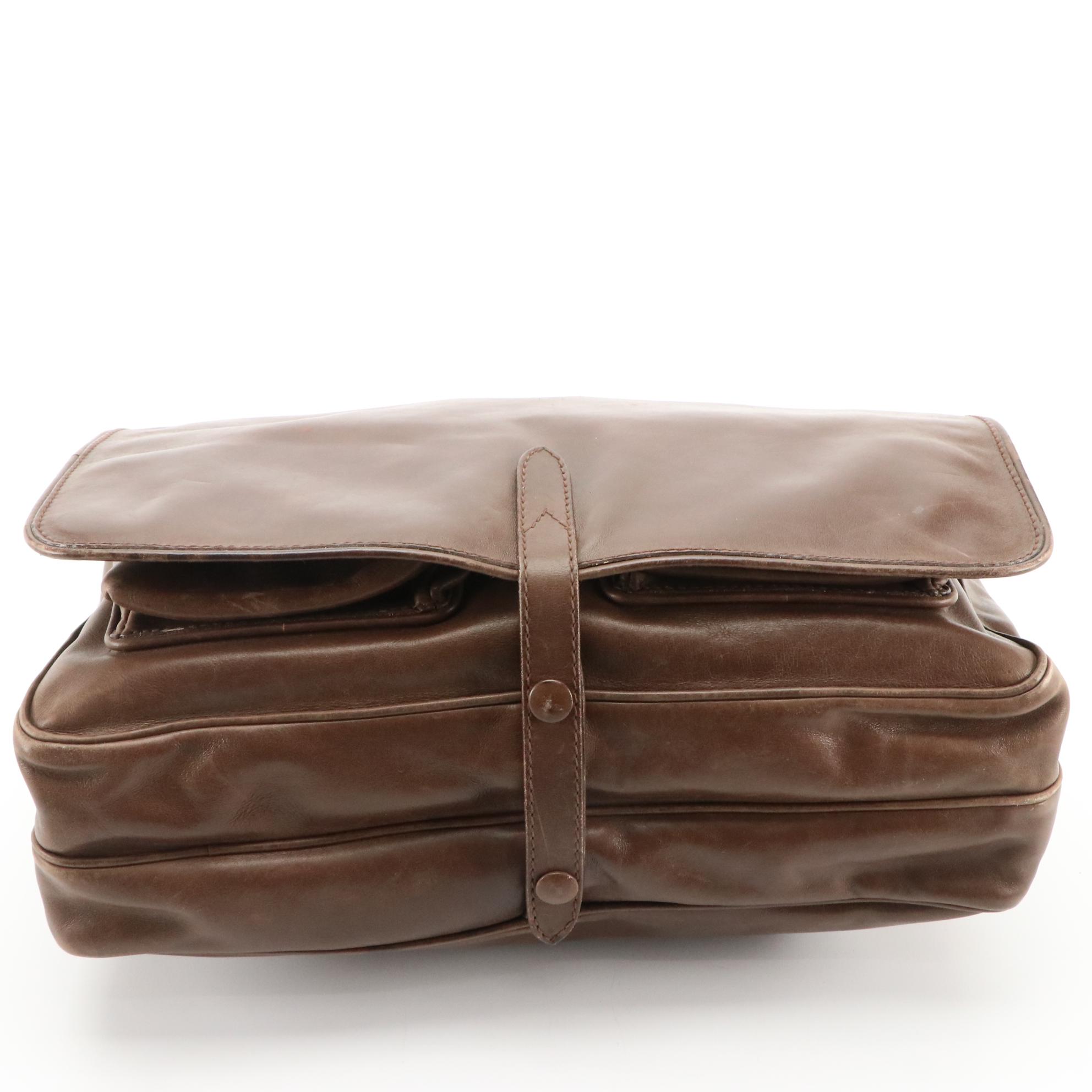 Brown Leather Front-Flap Messenger Bag with Adjustable Strap