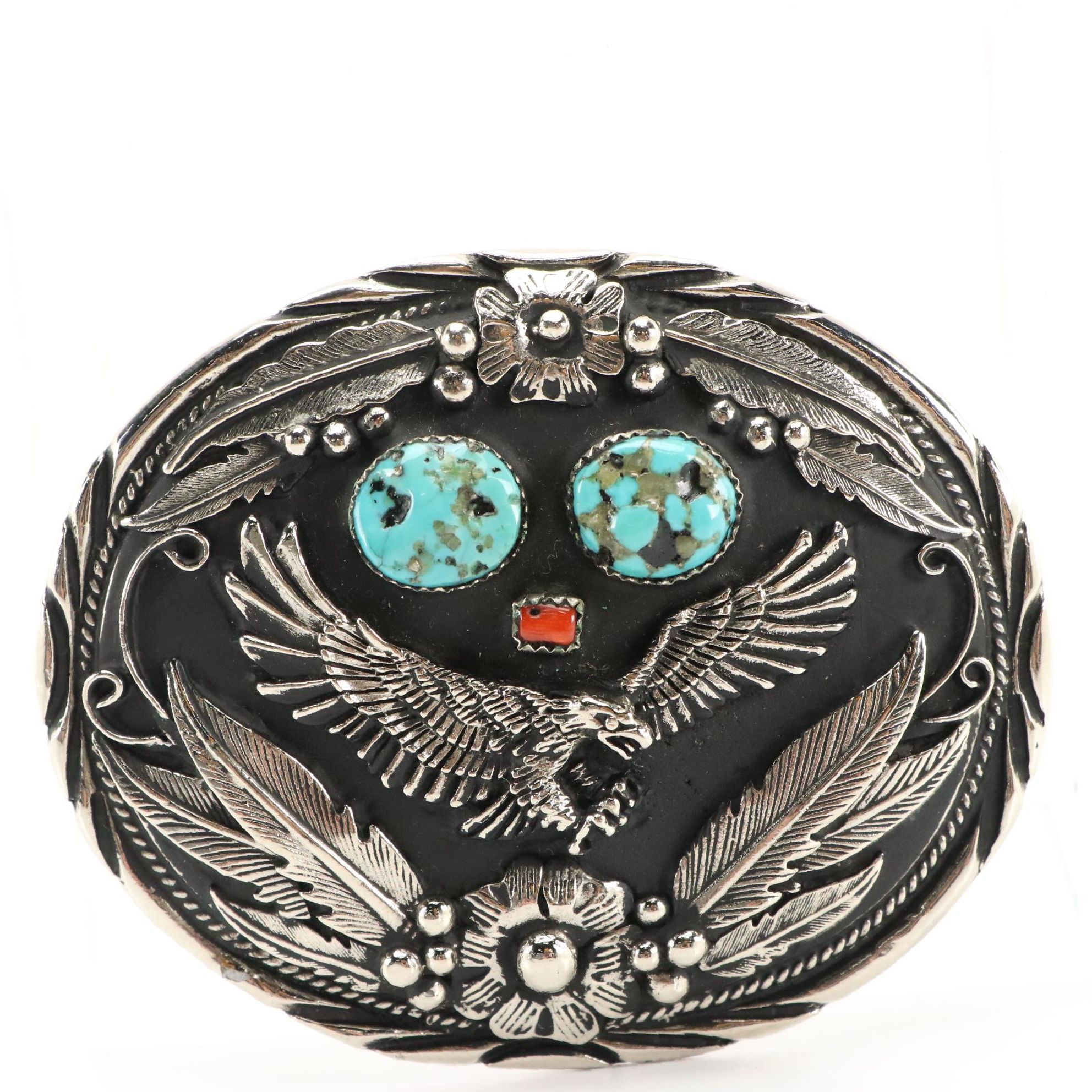 Southwestern Style Flying Eagle Buckle with Bezel Set Stones