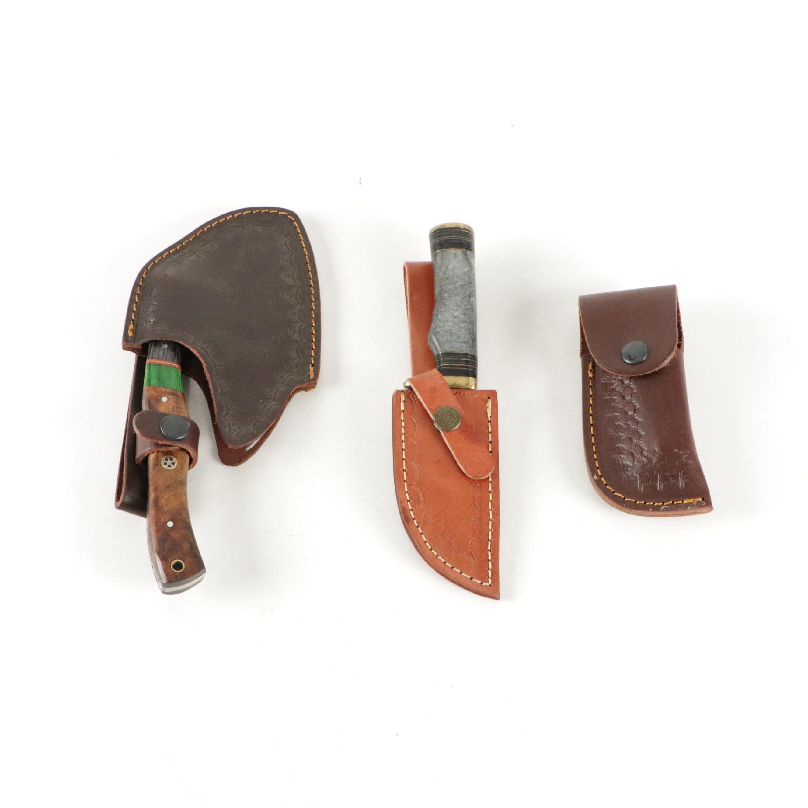 Hand-Crafted Damascus Steel Fixed Blade Ulu, Folding and Fixed Blade Knife