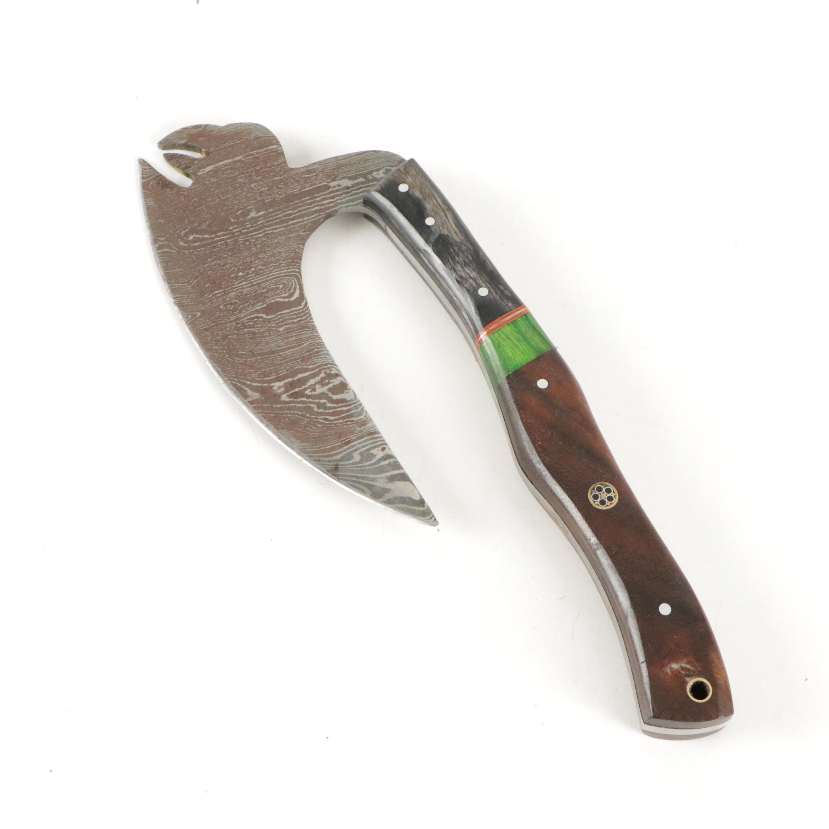 Hand-Crafted Damascus Steel Fixed Blade Ulu, Folding and Fixed Blade Knife