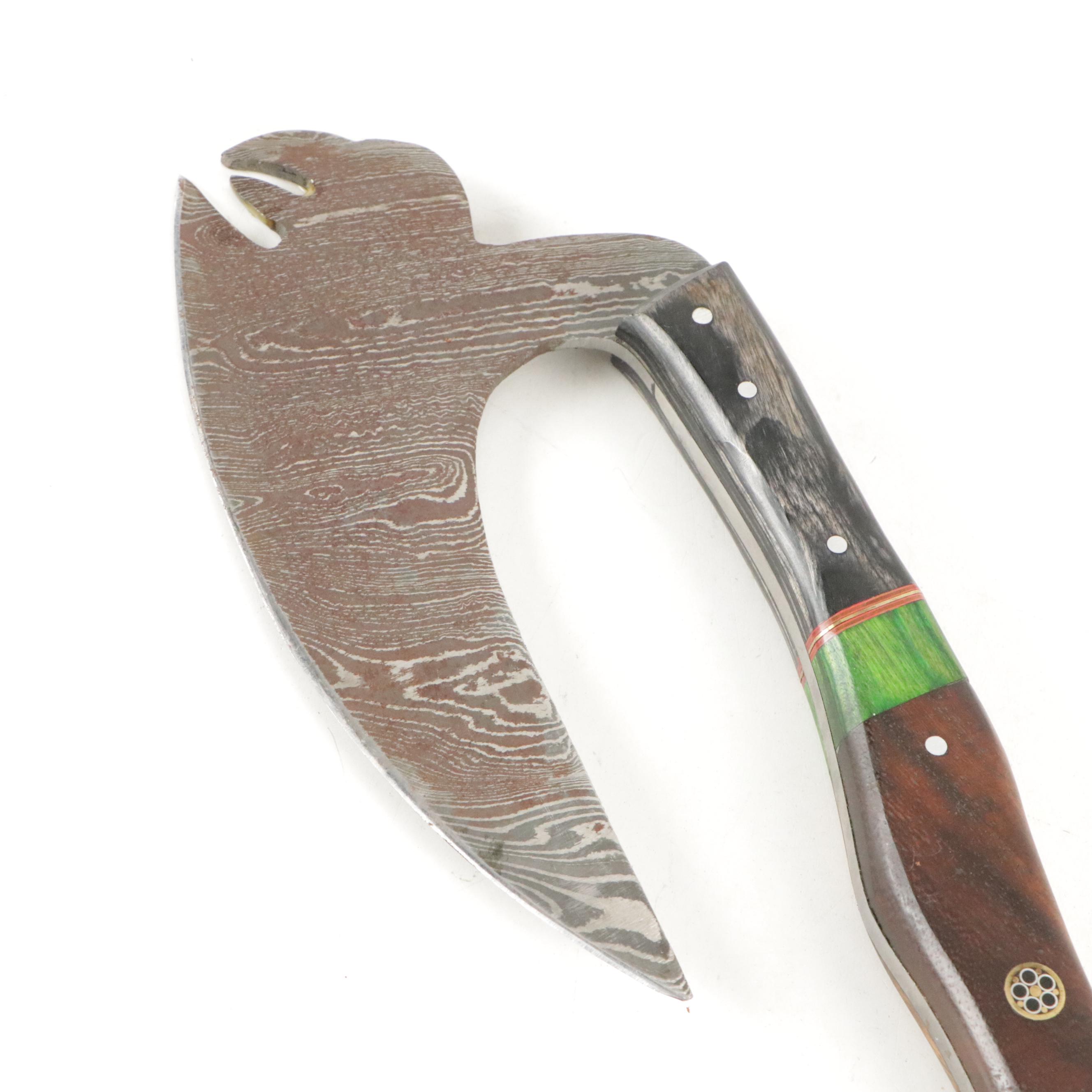 Hand-Crafted Damascus Steel Fixed Blade Ulu, Folding and Fixed Blade Knife