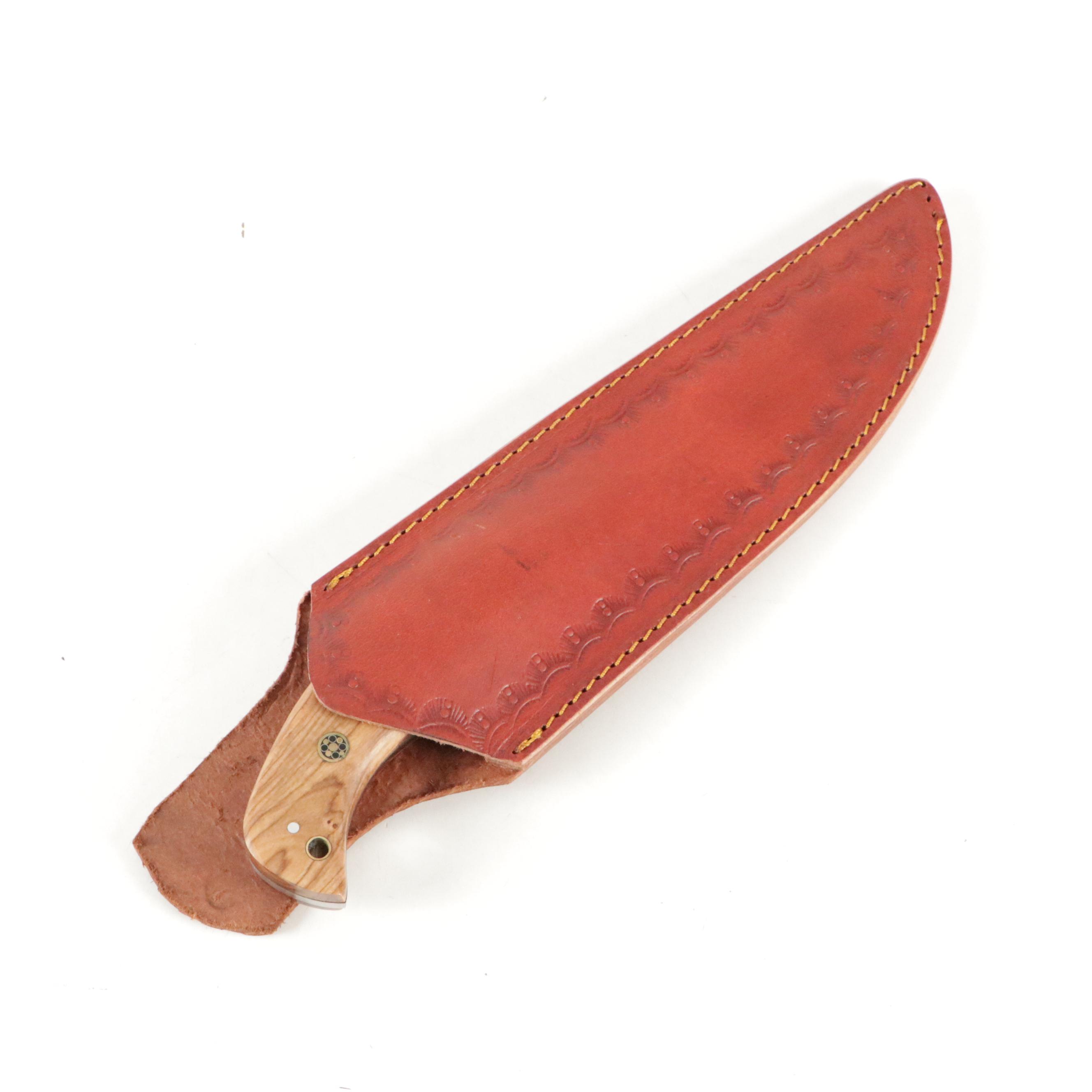 Hand-Crafted Damascus Steel Fixed Blade Knives with Leather Scabbards