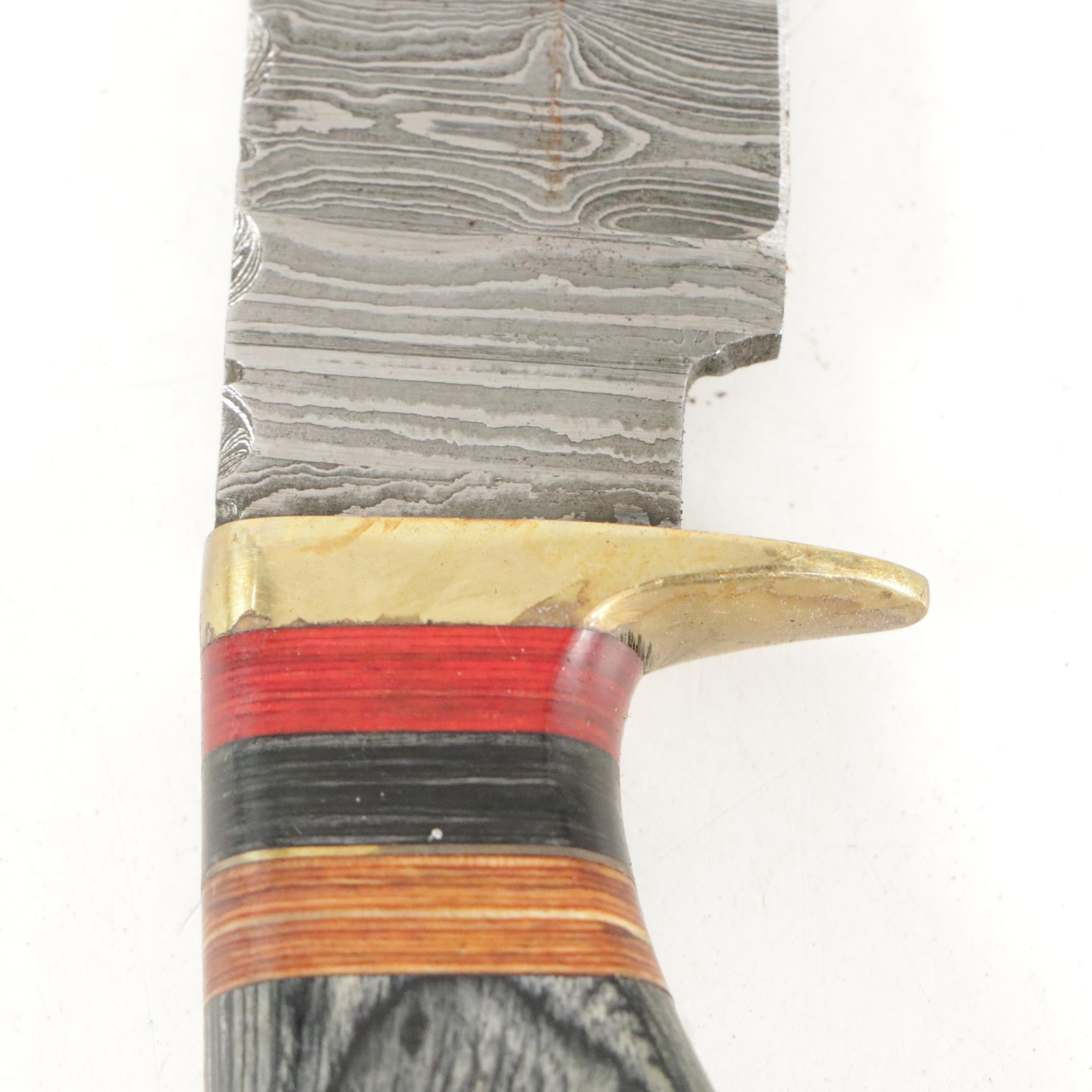 Hand-Crafted Damascus Steel Fixed Blade Knives with Leather Scabbards