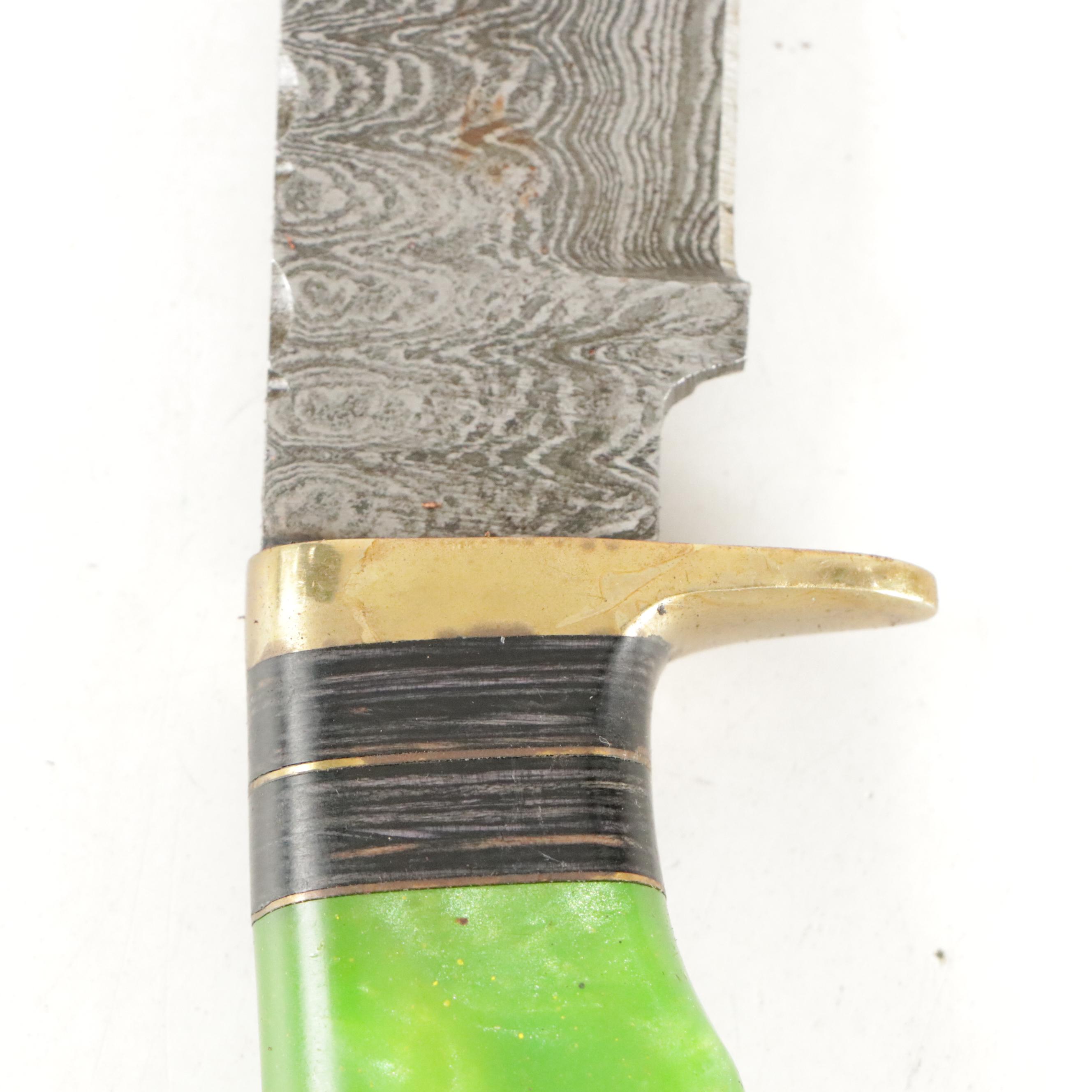 Hand-Crafted Damascus Steel Fixed Blade Knives with Leather Scabbards