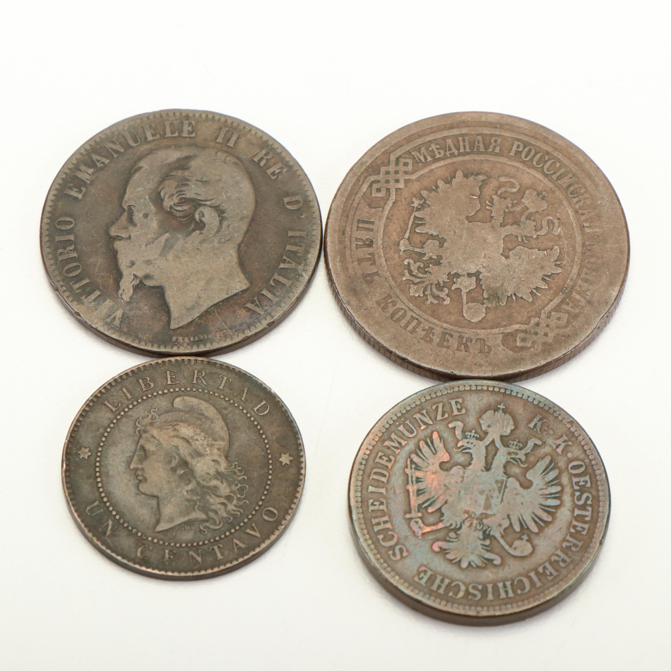 Collection of Twelve Large Copper European Coins From the 1800's