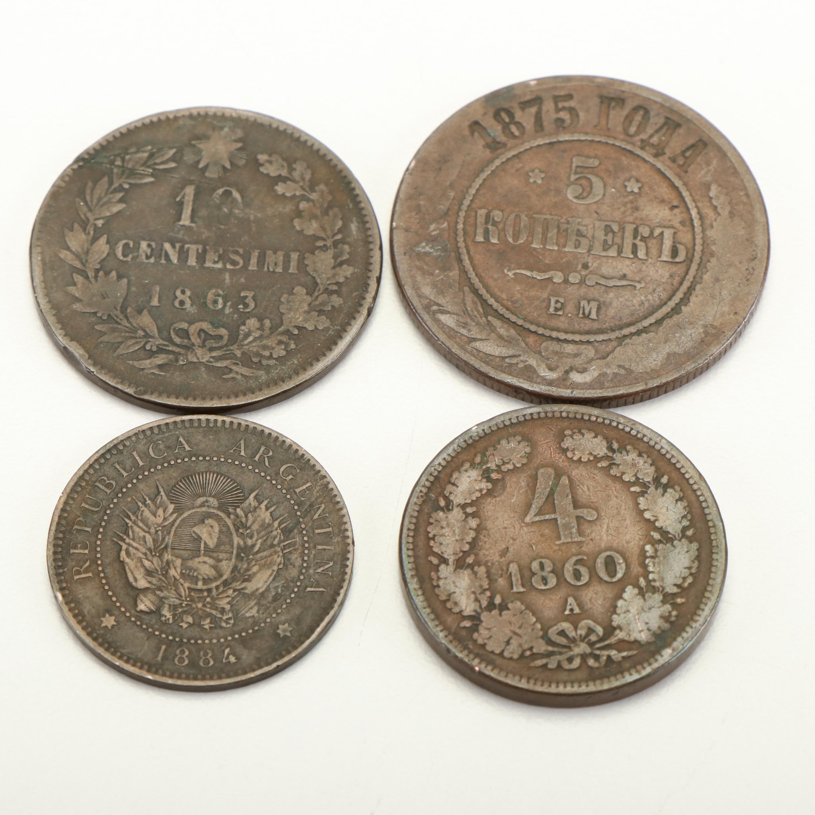 Collection of Twelve Large Copper European Coins From the 1800's