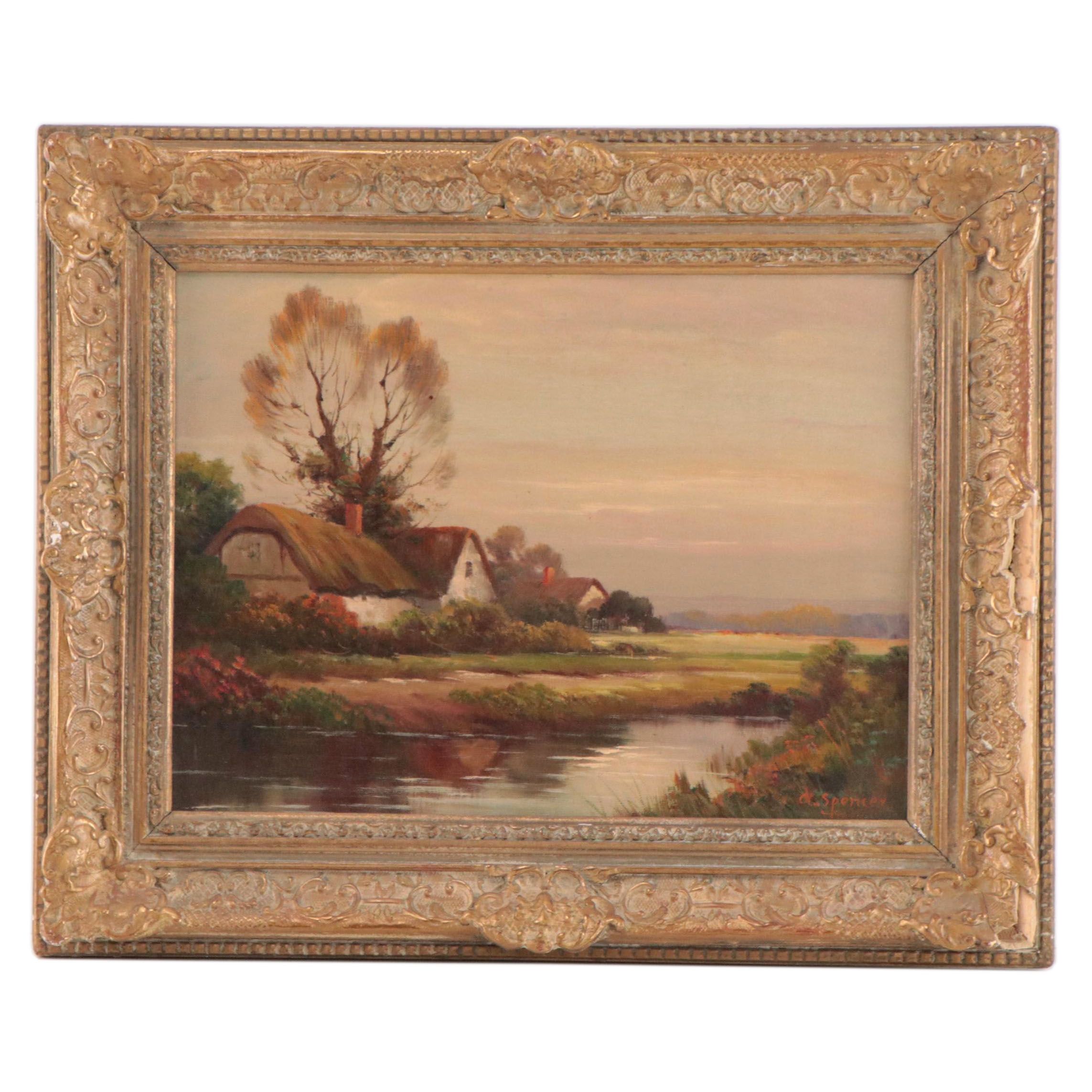 Augustus Spencer Landscape Oil Painting of a York Cottage