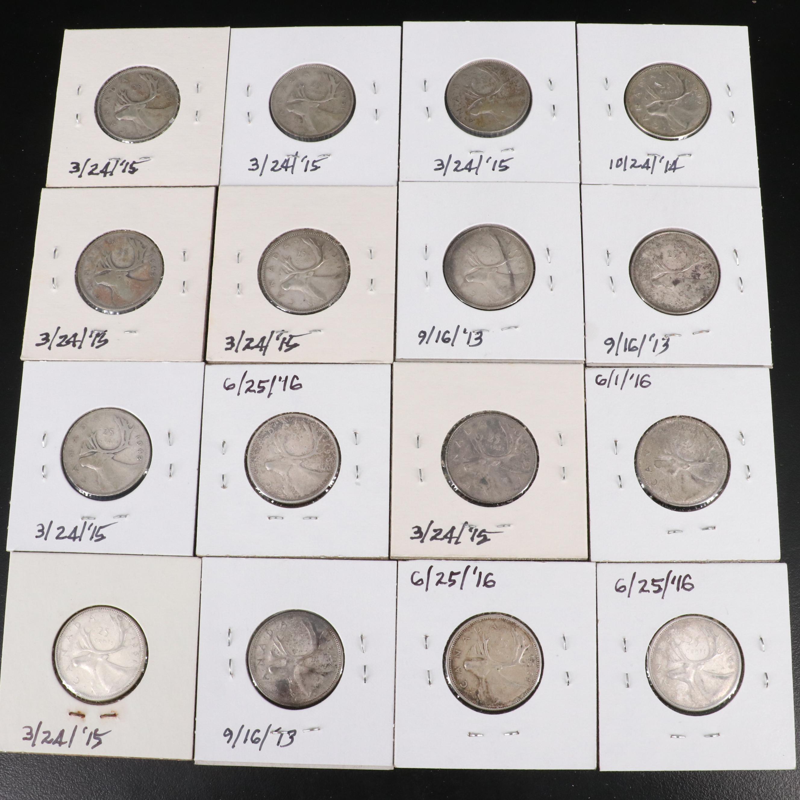 Collection of Forty Canada .800 Silver Twenty-Five Cent Coins