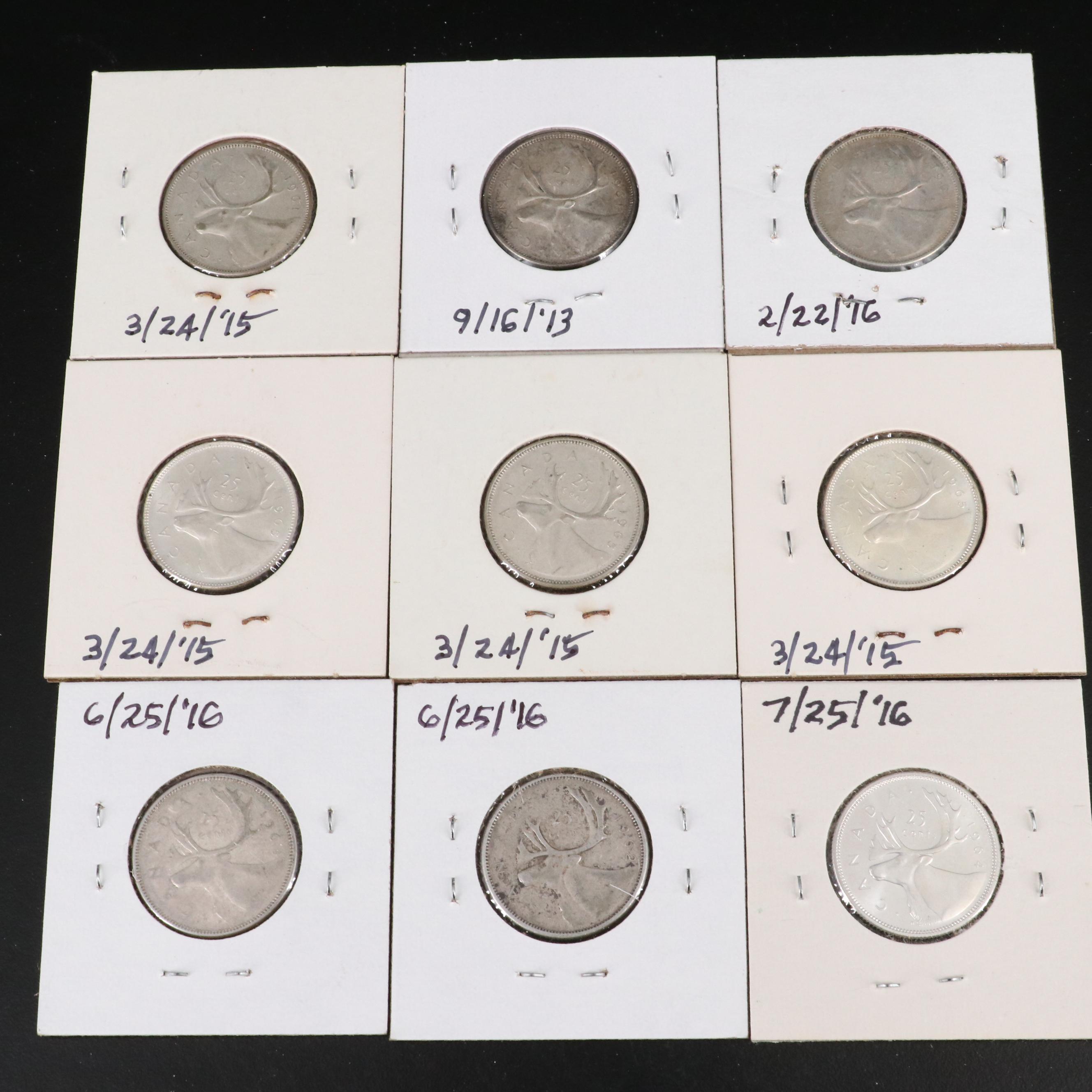 Collection of Forty Canada .800 Silver Twenty-Five Cent Coins