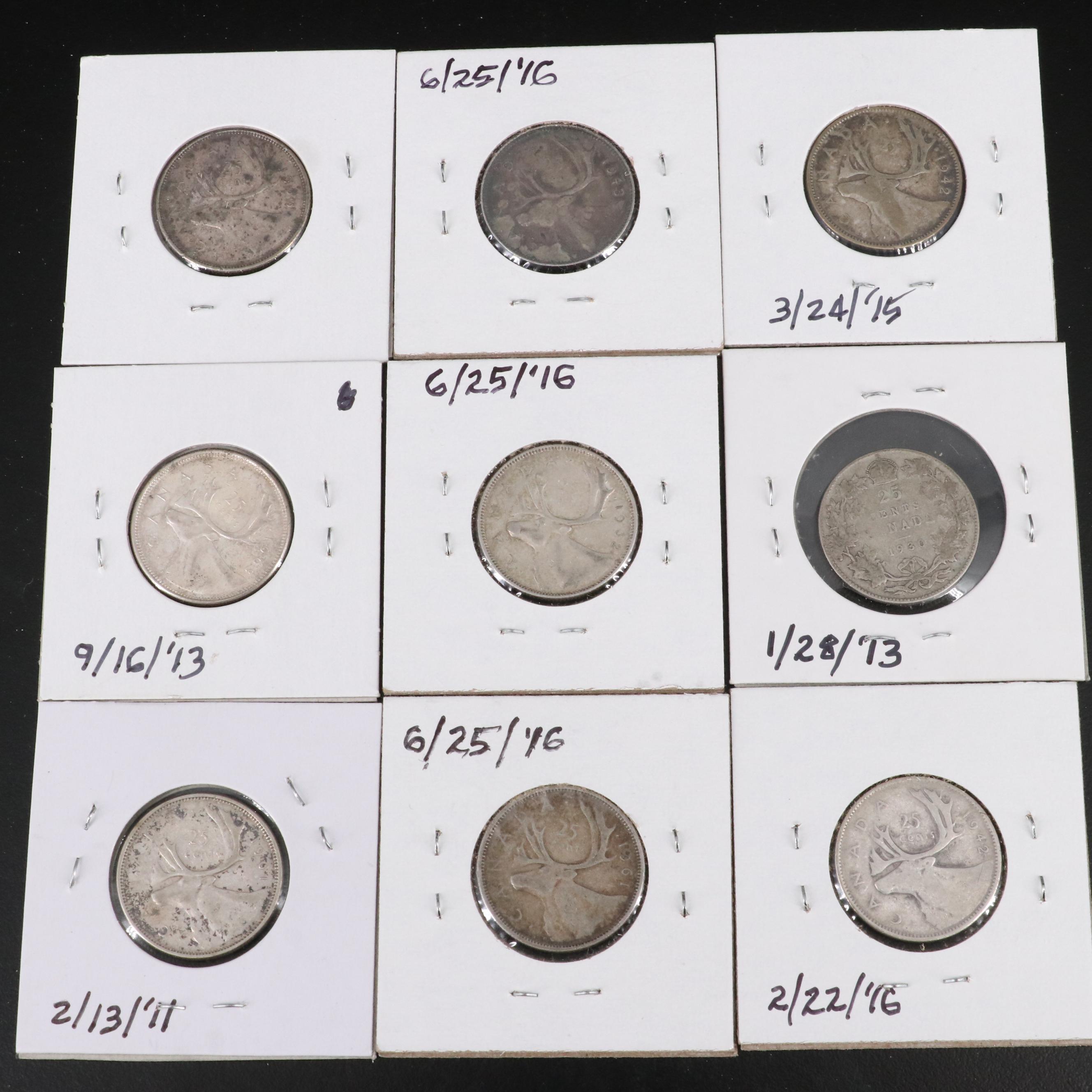 Collection of Forty Canada .800 Silver Twenty-Five Cent Coins