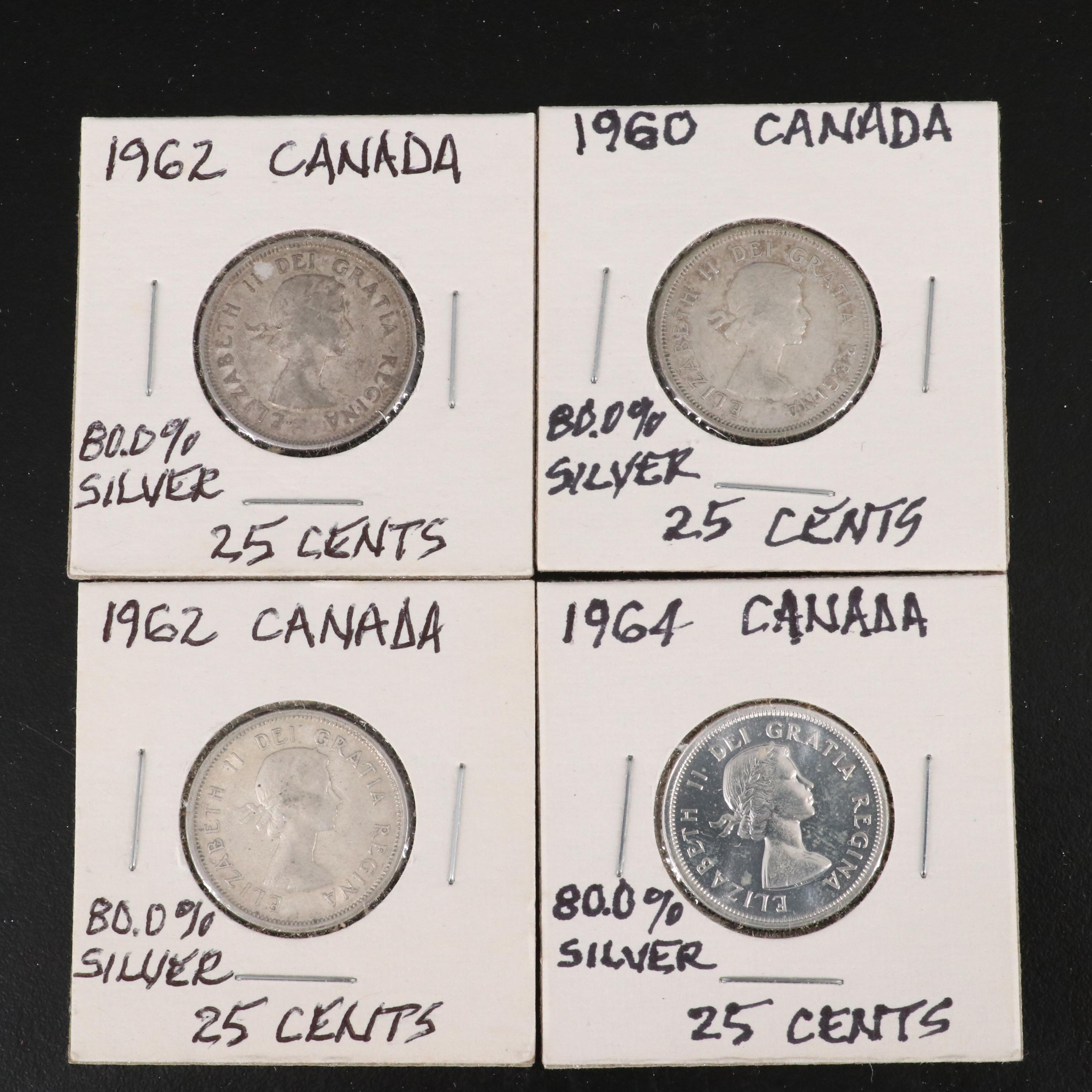 Collection of Forty Canada .800 Silver Twenty-Five Cent Coins
