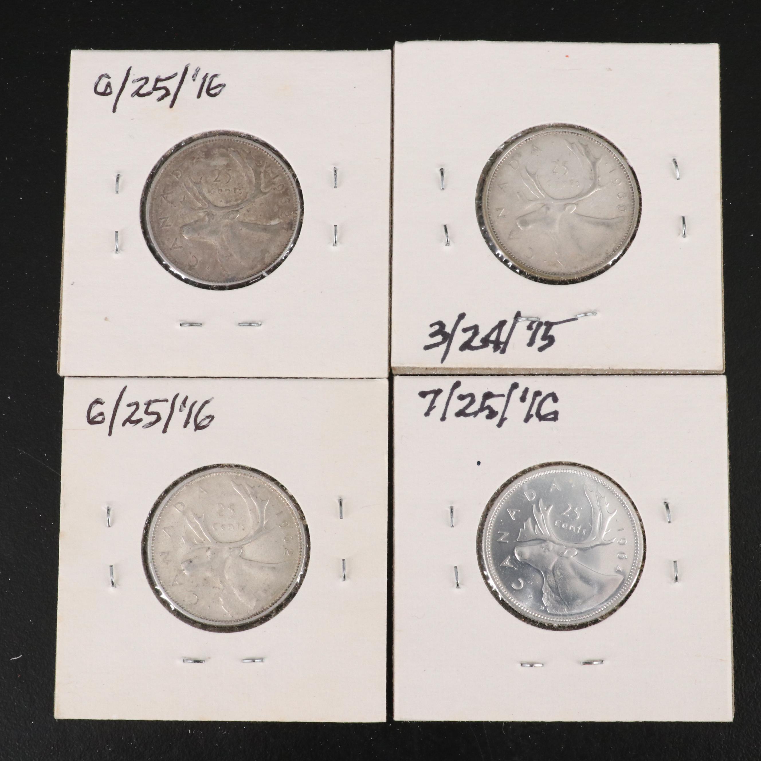 Collection of Forty Canada .800 Silver Twenty-Five Cent Coins