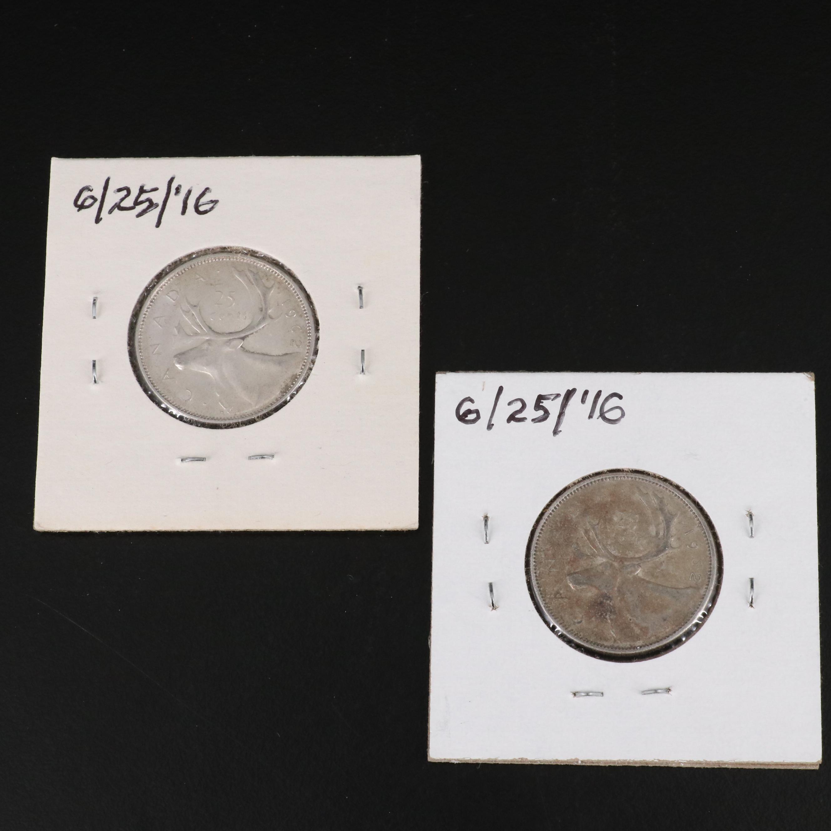 Collection of Forty Canada .800 Silver Twenty-Five Cent Coins
