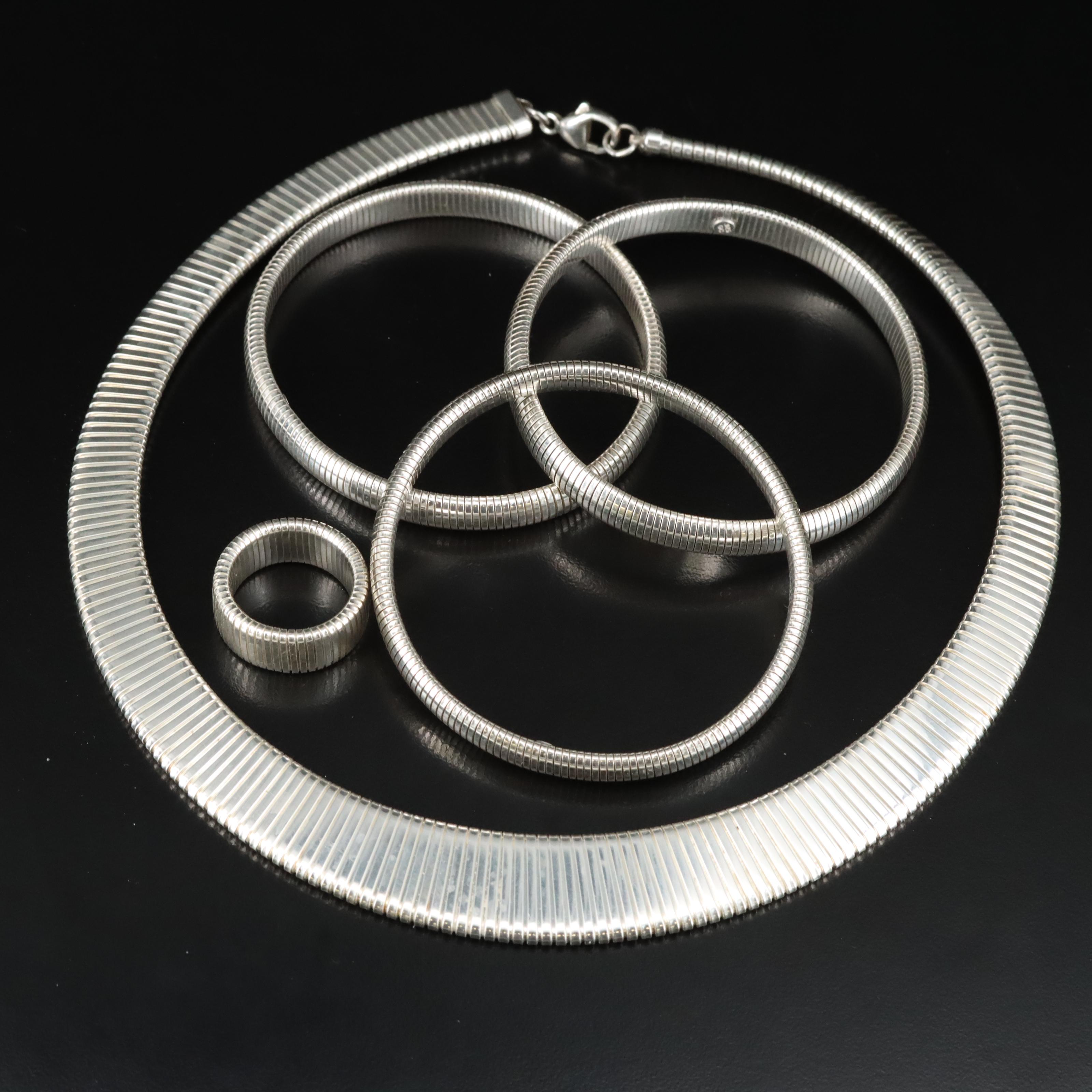 Sterling Tubogas Ring, Bracelet and Necklace Set