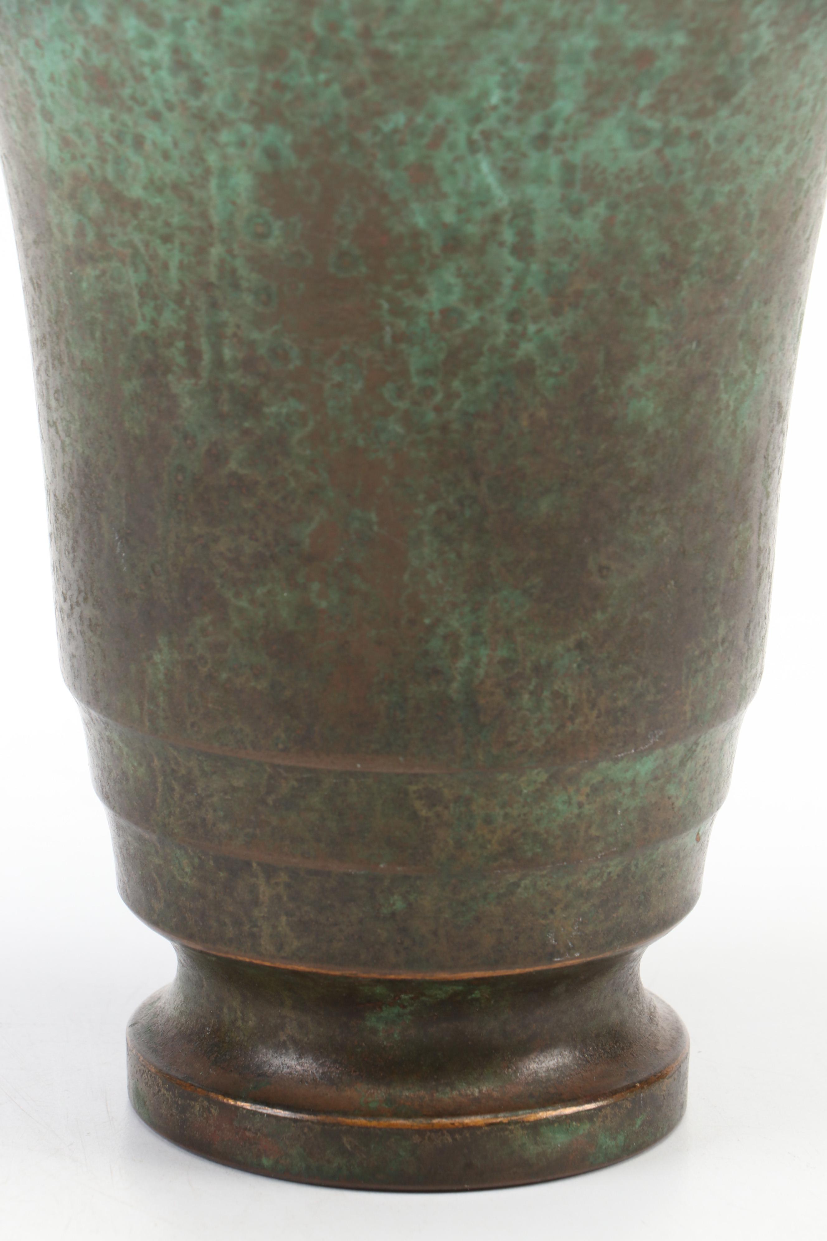 Carl Sorensen Art Deco Verdigris Bronze Vase, Early 20th Century