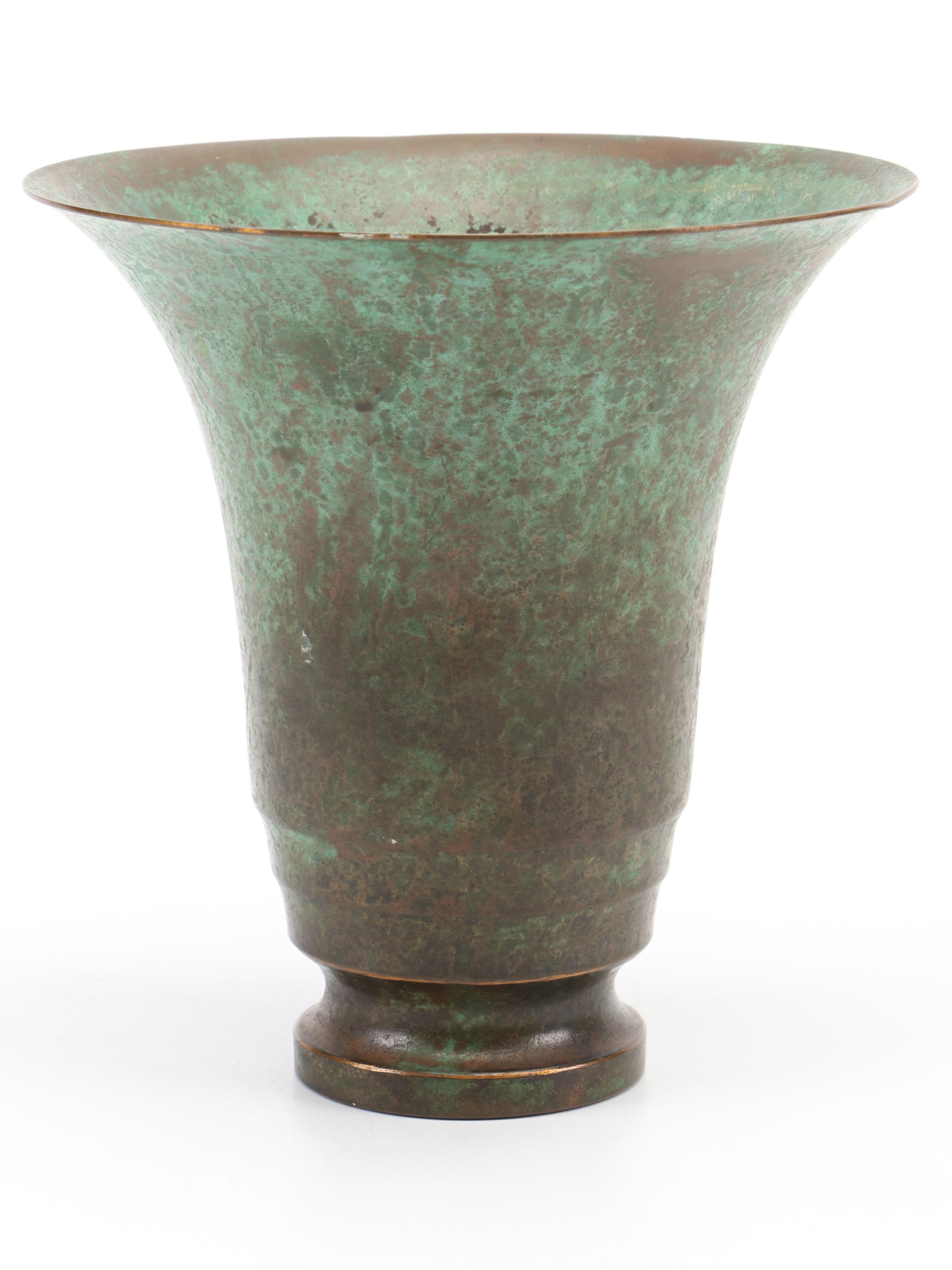 Carl Sorensen Art Deco Verdigris Bronze Vase, Early 20th Century
