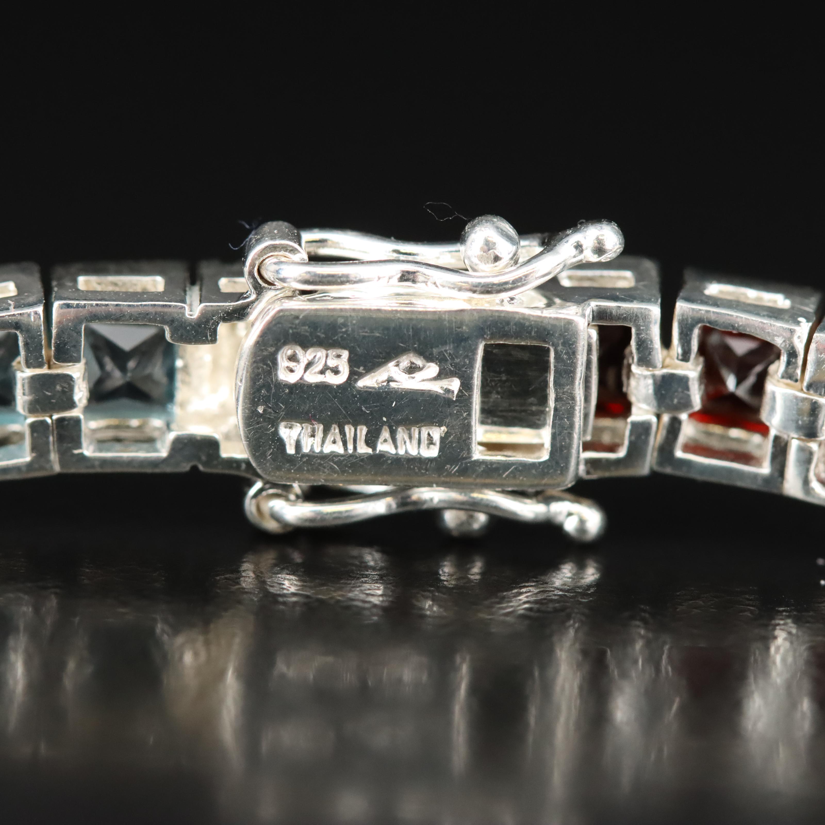 Sterling Multi-Gemstone Line Bracelet Including Amethyst, Citrine and Peridot