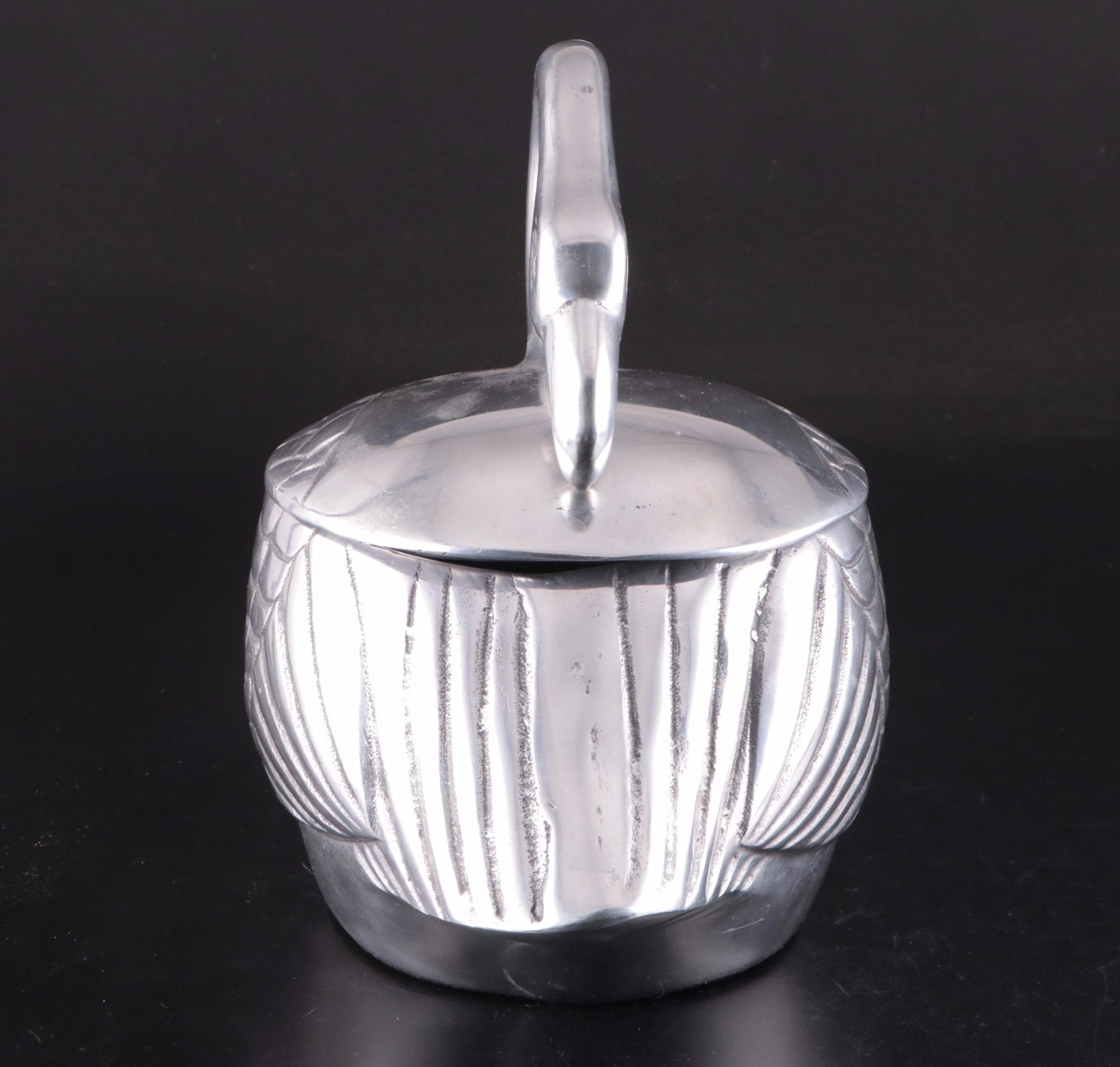 Mid Century Modern Style Cast Silver Tone Metal Flamingo Shaped  Jar