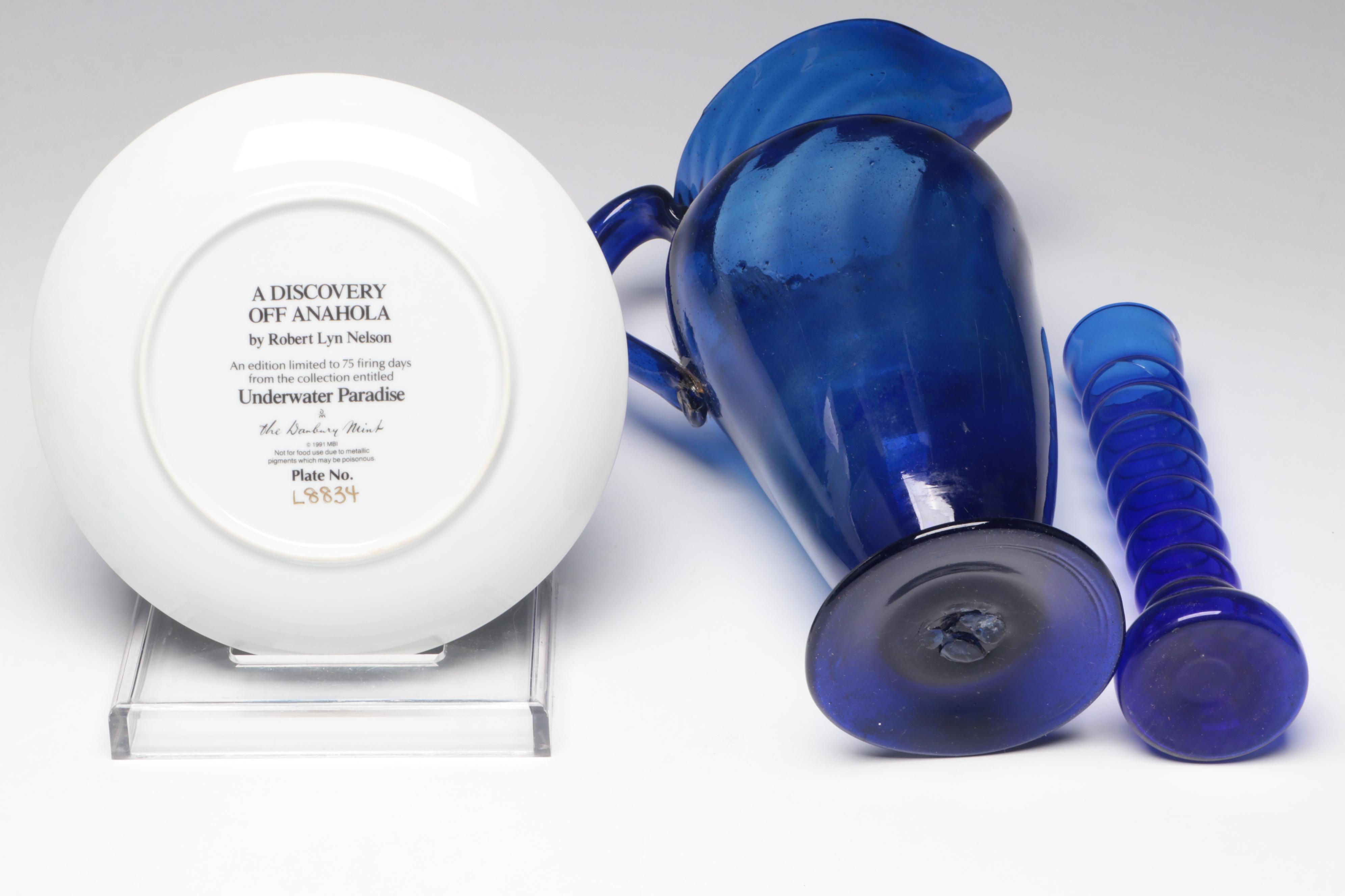 Uranium Glass Bowl with Other Vases, Pitcher, Candle Holder and Plate