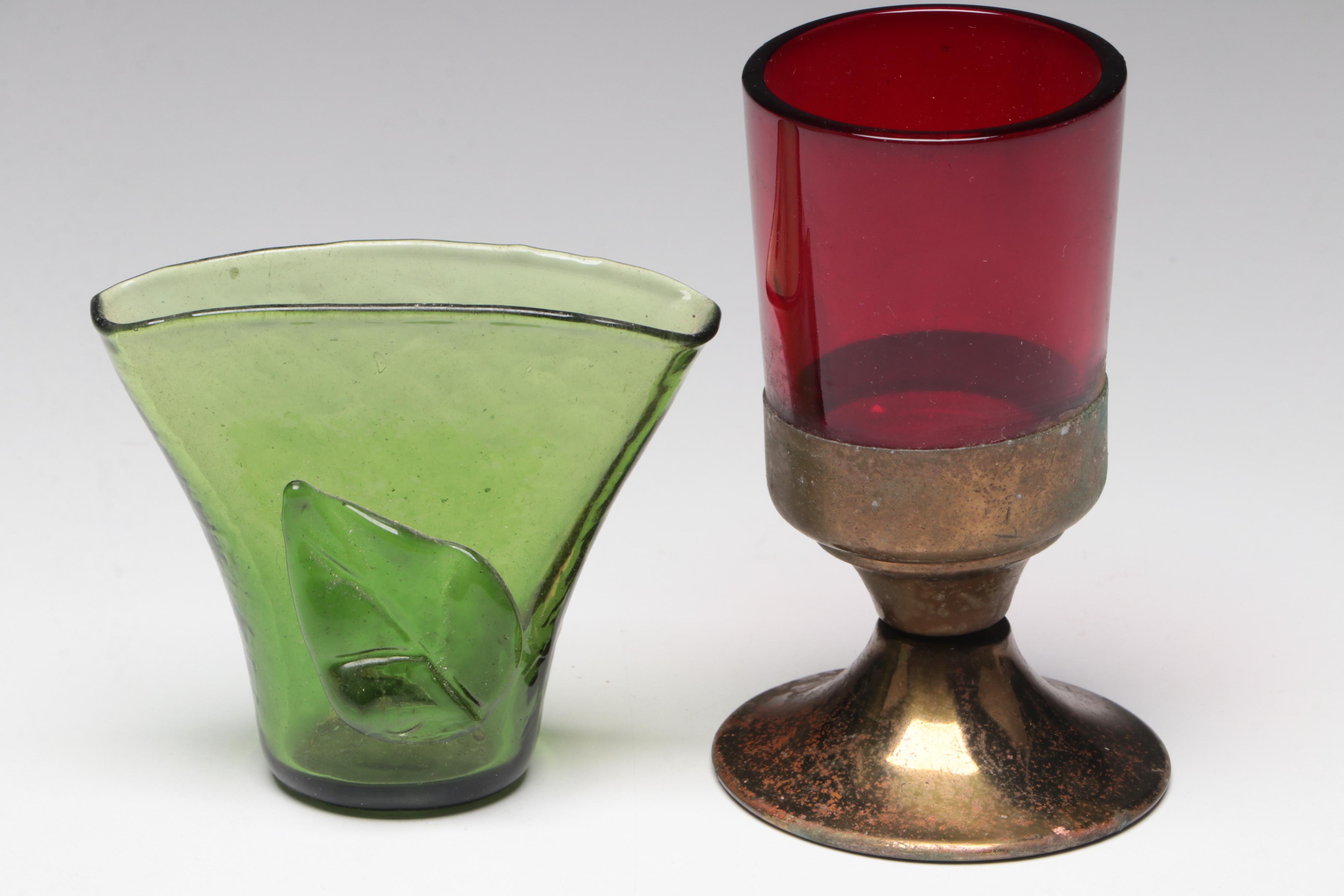 Uranium Glass Bowl with Other Vases, Pitcher, Candle Holder and Plate