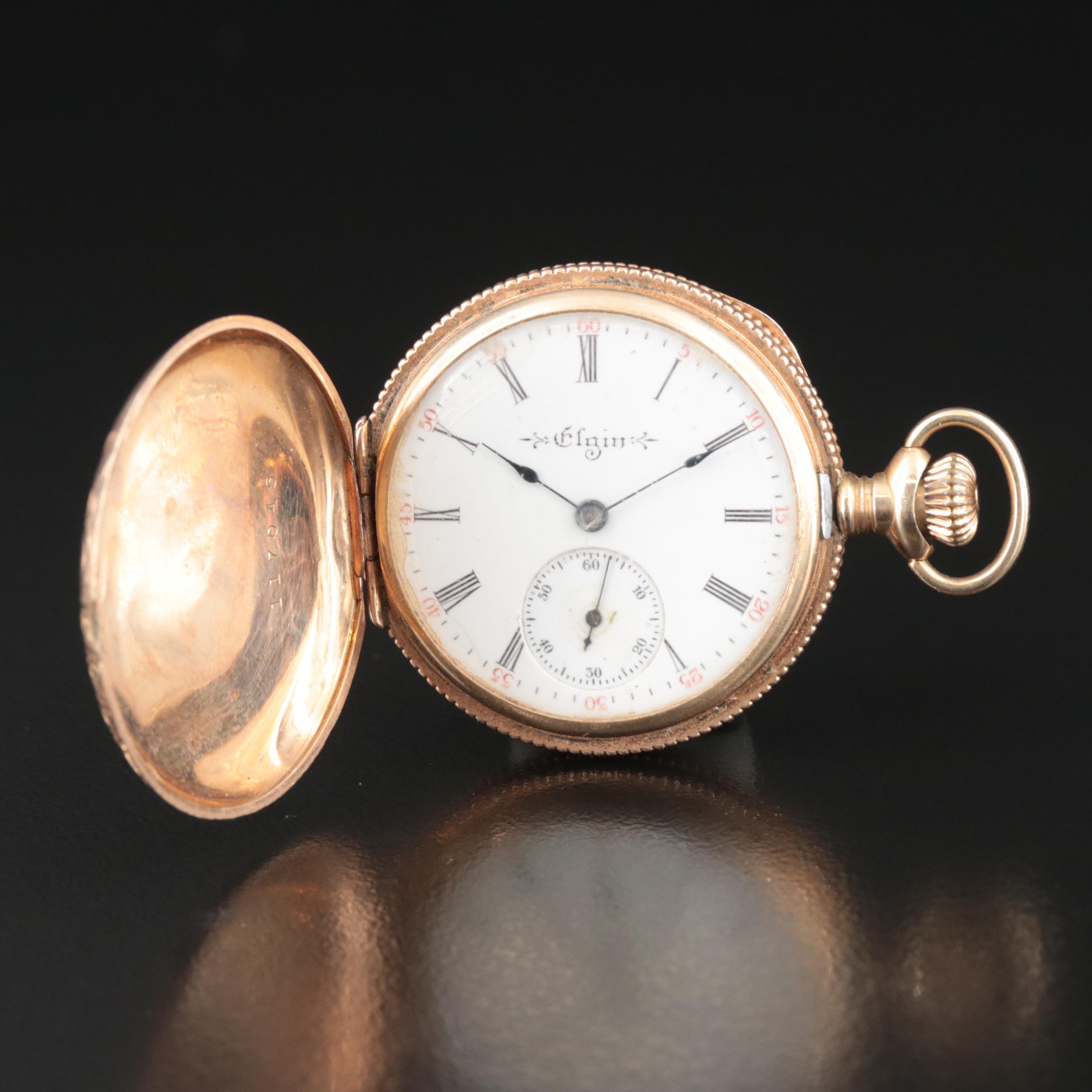 14K Elgin Diamond Hunting Case Pocket Watch