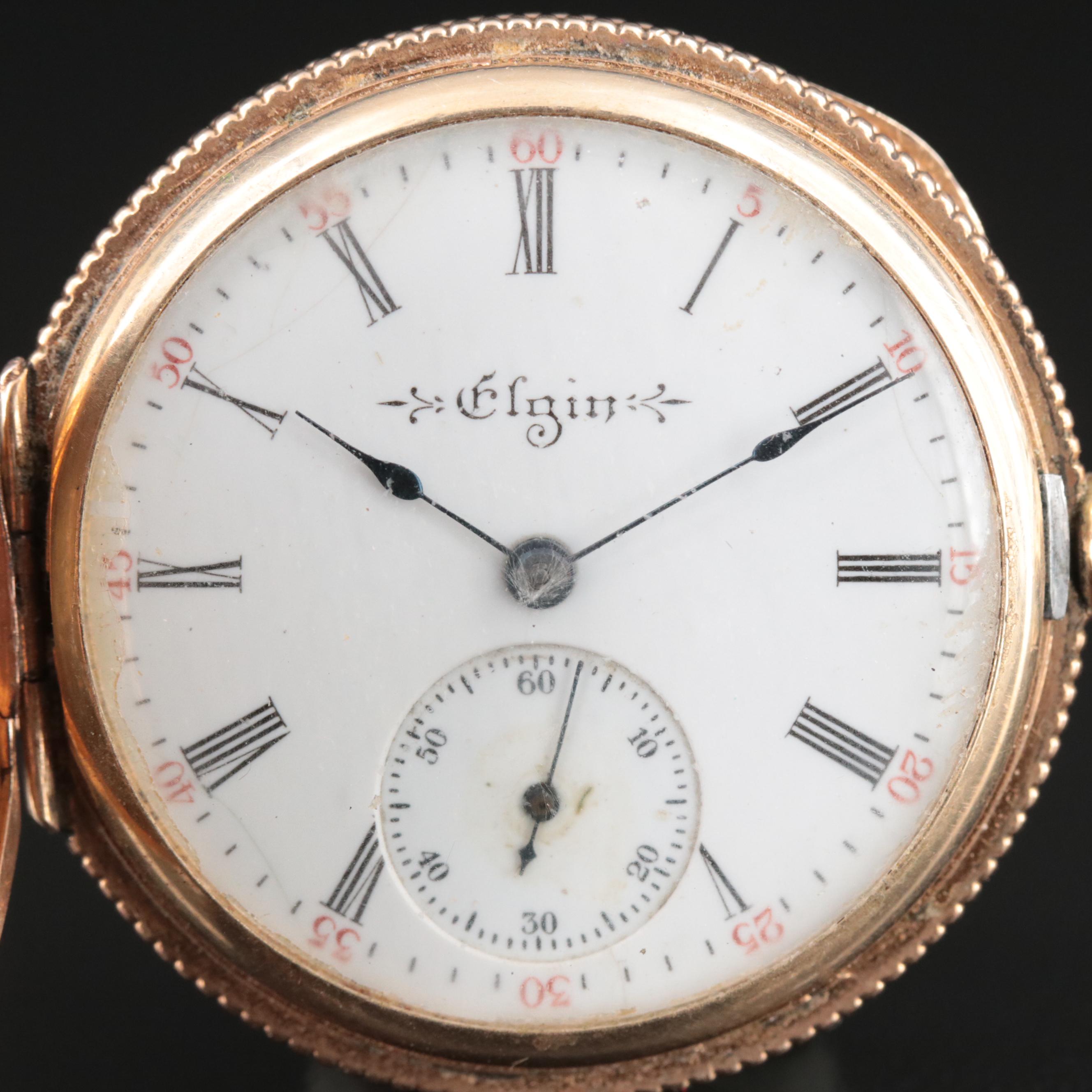 14K Elgin Diamond Hunting Case Pocket Watch