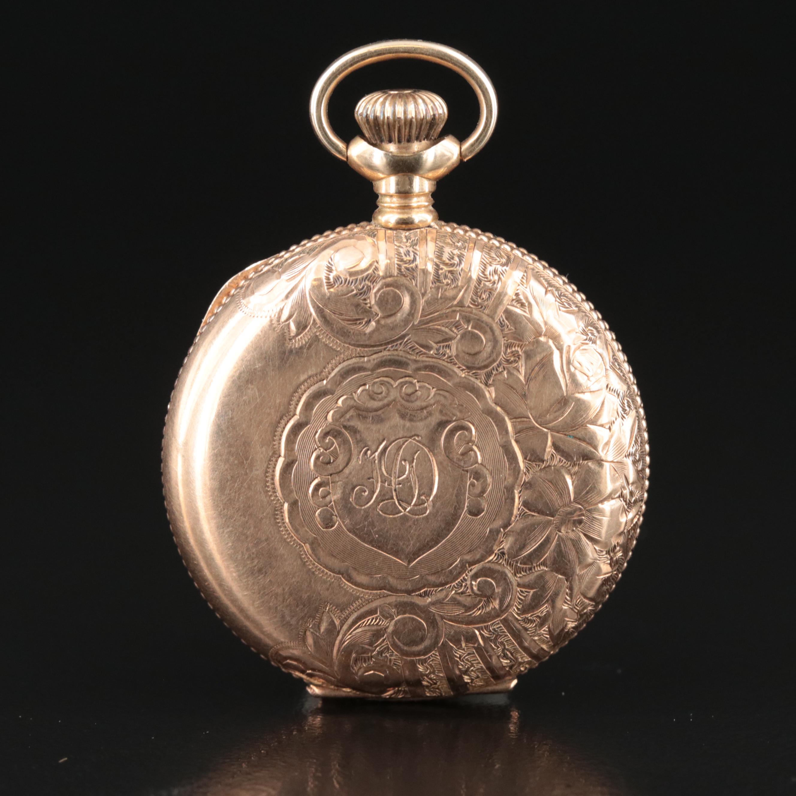 14K Elgin Diamond Hunting Case Pocket Watch