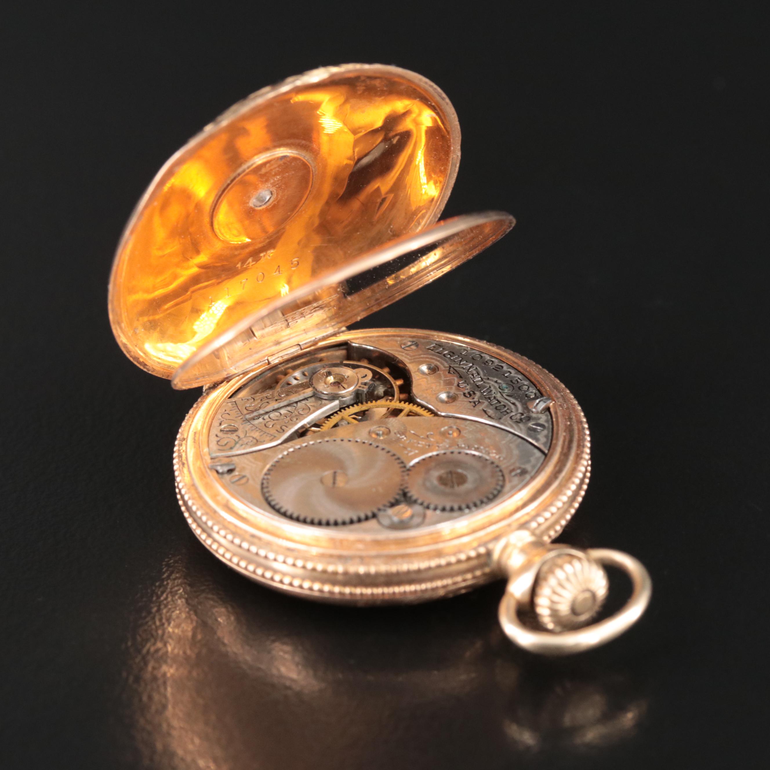 14K Elgin Diamond Hunting Case Pocket Watch