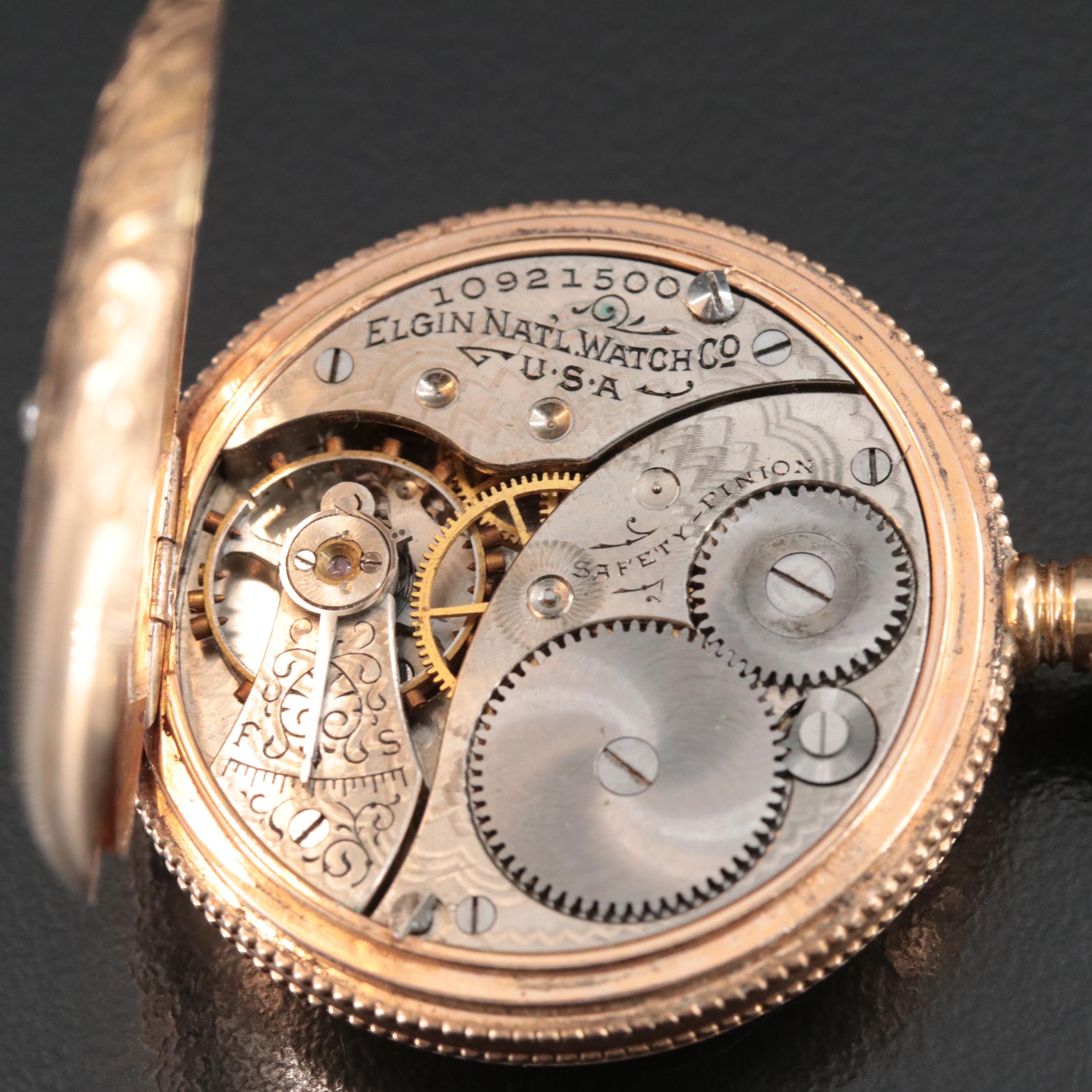 14K Elgin Diamond Hunting Case Pocket Watch