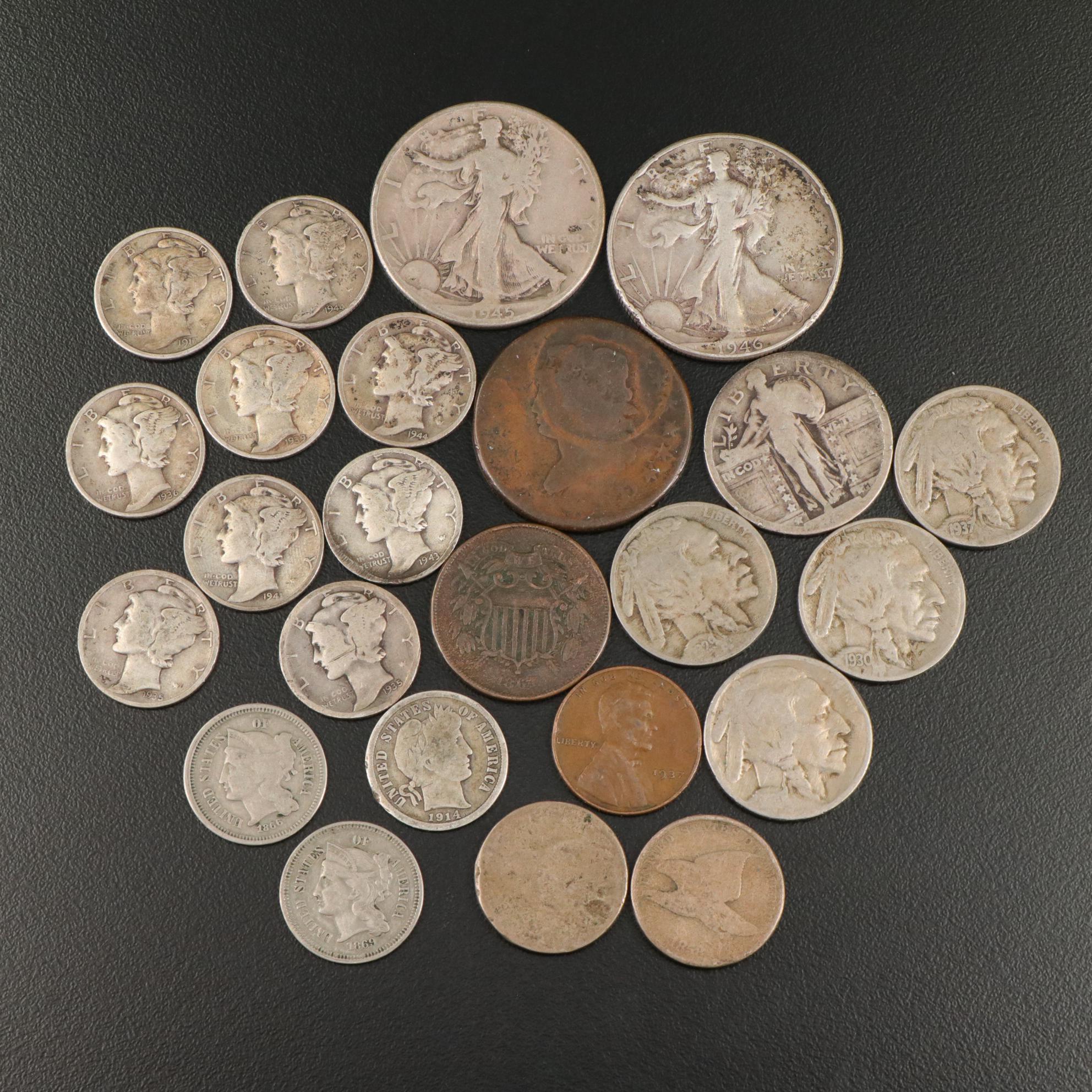 Collection of Twenty-Four United States Copper and Silver Coins