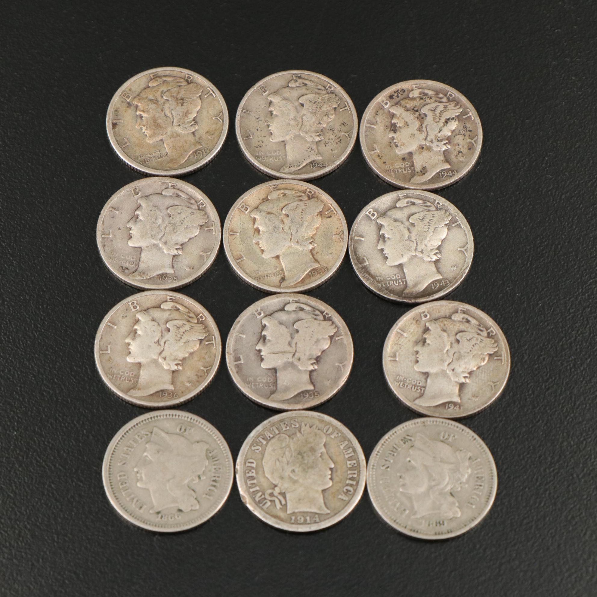 Collection of Twenty-Four United States Copper and Silver Coins