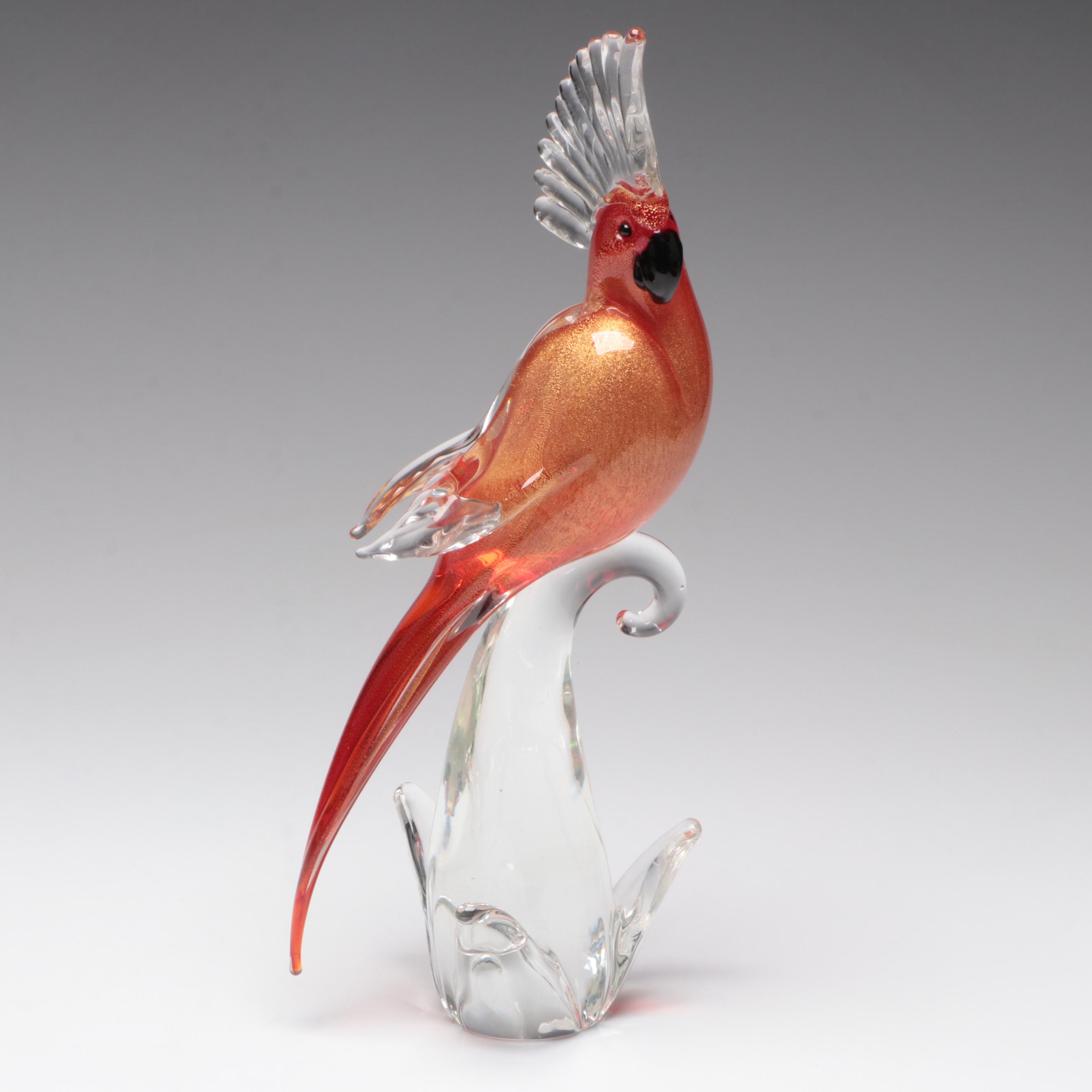 Formia Murano Gold Flake Crested Cockatoo Glass Figurine