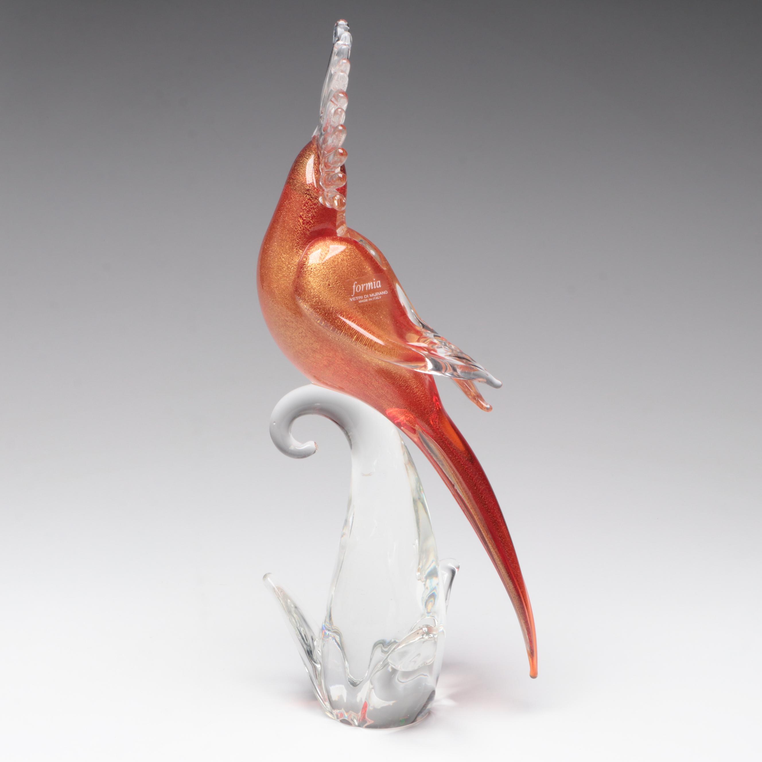 Formia Murano Gold Flake Crested Cockatoo Glass Figurine